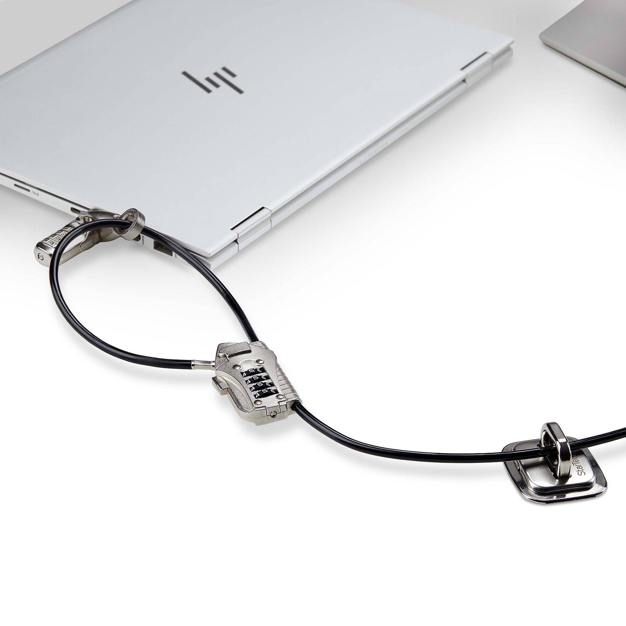 StarTech.com Kabelslot Kit voor Laptop/Desktop & Randapparatuur, Anti-diefstal Beveiligingsslot, K-Slot, 3m Stalen Kabel, 3 Apparaten, Herinstelbare 4-cijfer combinatieslot