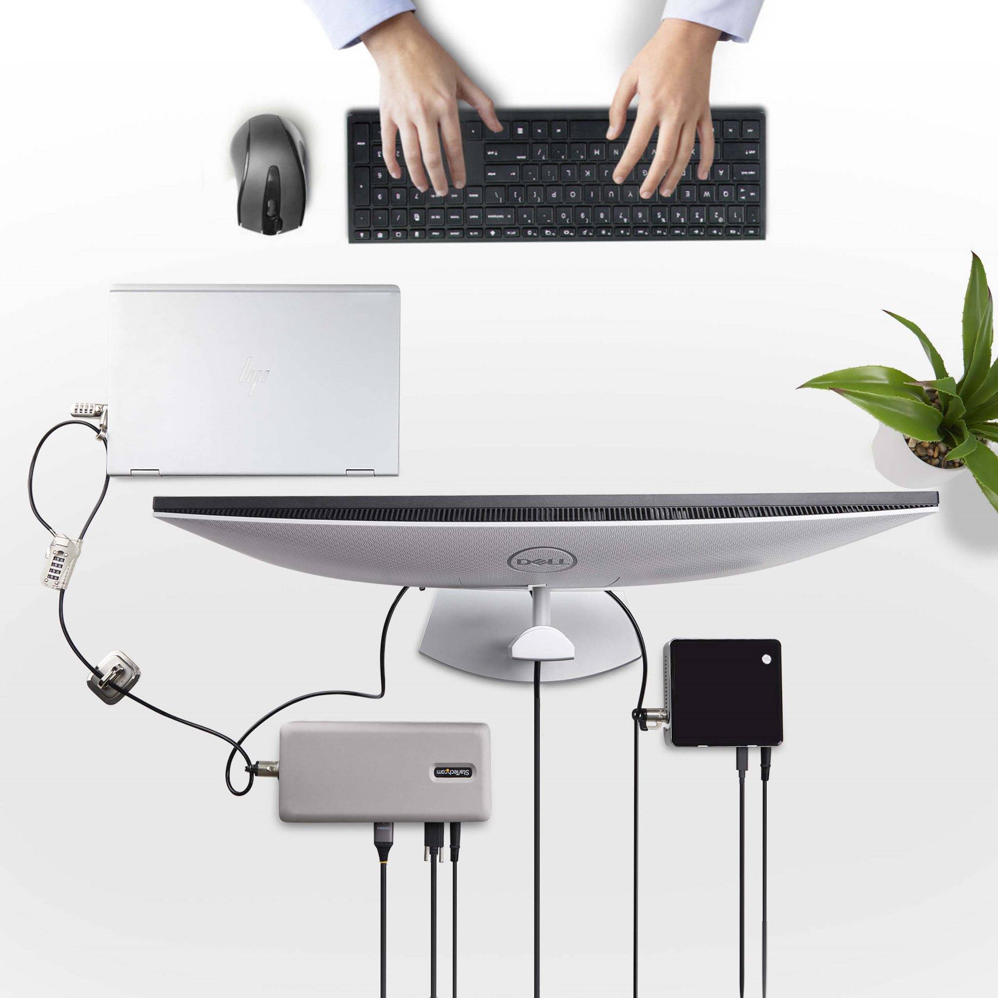 StarTech.com Kabelslot Kit voor Laptop/Desktop & Randapparatuur, Anti-diefstal Beveiligingsslot, K-Slot, 3m Stalen Kabel, 3 Apparaten, Herinstelbare 4-cijfer combinatieslot