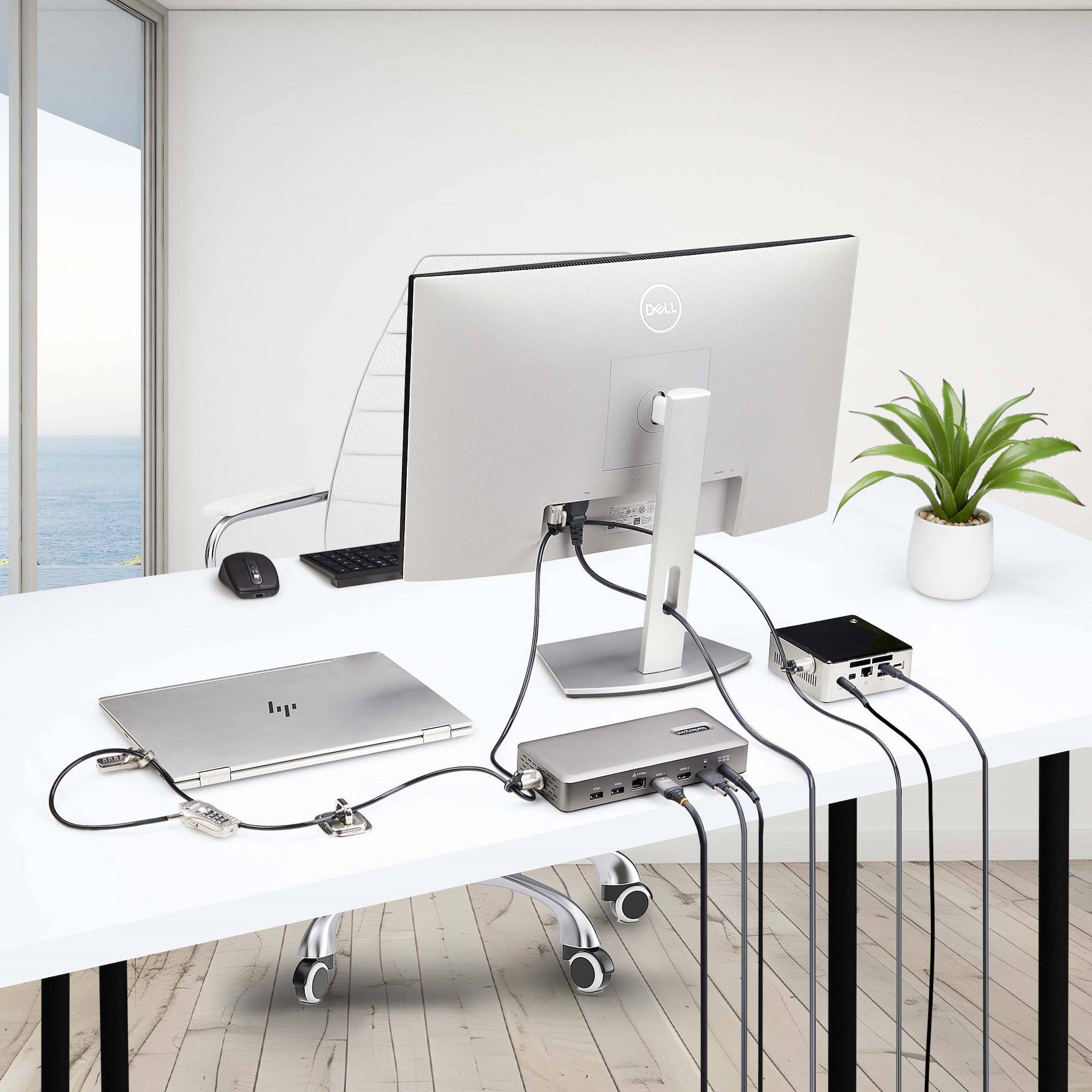StarTech.com Kabelslot Kit voor Laptop/Desktop & Randapparatuur, Anti-diefstal Beveiligingsslot, K-Slot, 3m Stalen Kabel, 3 Apparaten, Herinstelbare 4-cijfer combinatieslot