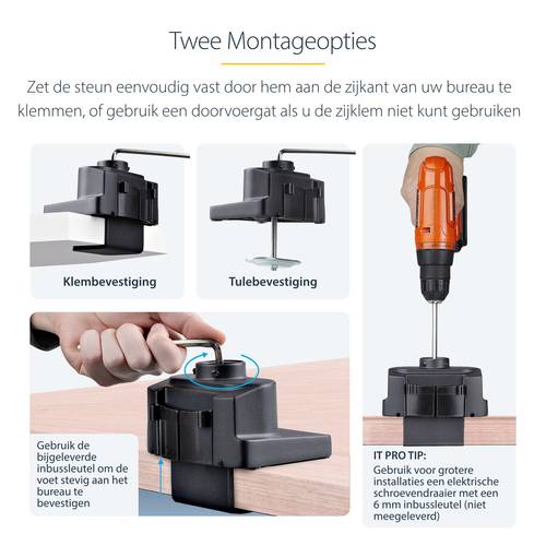 StarTech.com Dubbele Monitor Arm voor Bureaumontage, Full Motion Monitorbeugel voor 2x VESA-displays tot 32" (8kg), Verticale Stapelbare Armen, Hoogte verstelbaar/Articulerend - Bureauklem/Doorvoertule