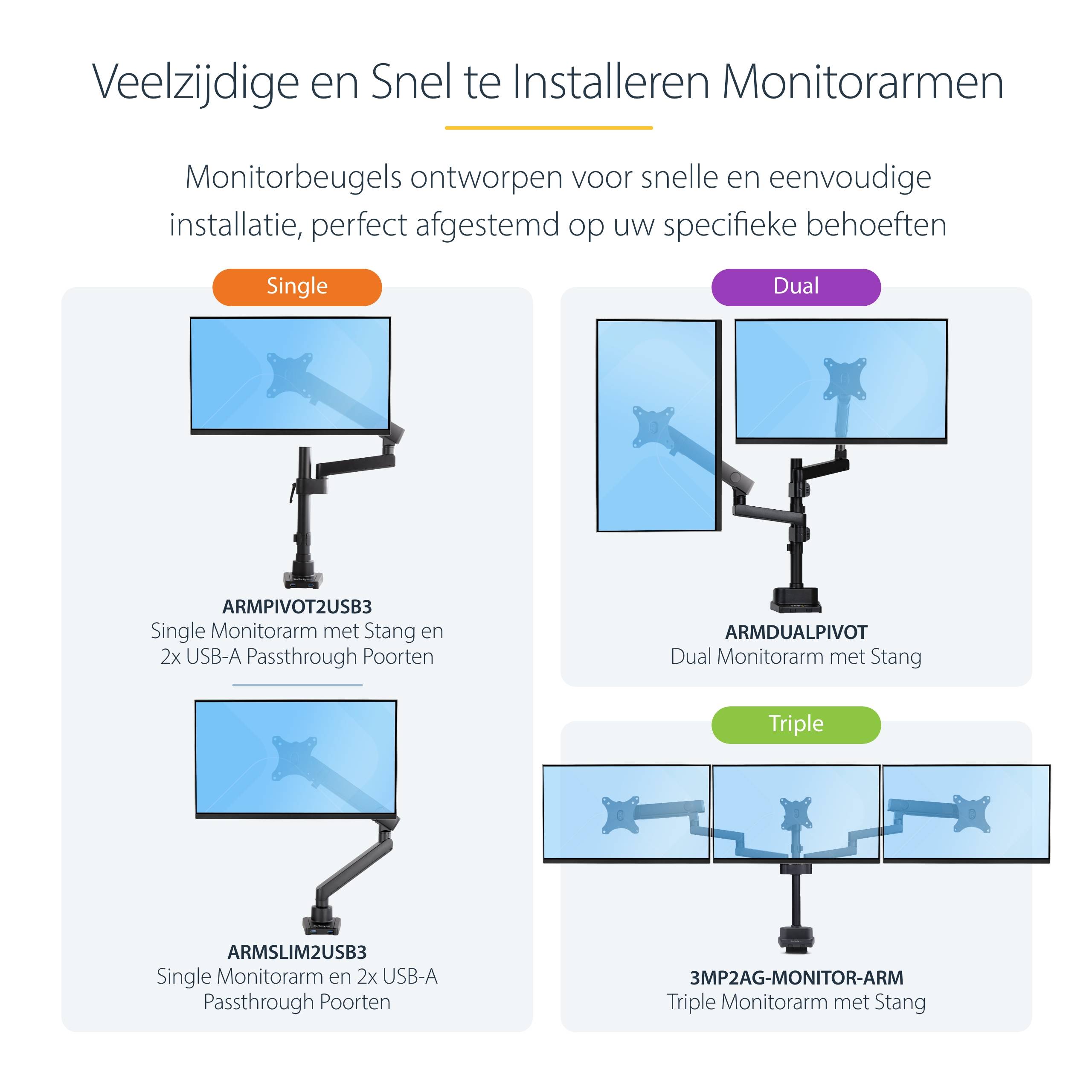StarTech.com Dubbele Monitor Arm voor Bureaumontage, Full Motion Monitorbeugel voor 2x VESA-displays tot 32" (8kg), Verticale Stapelbare Armen, Hoogte verstelbaar/Articulerend - Bureauklem/Doorvoertule