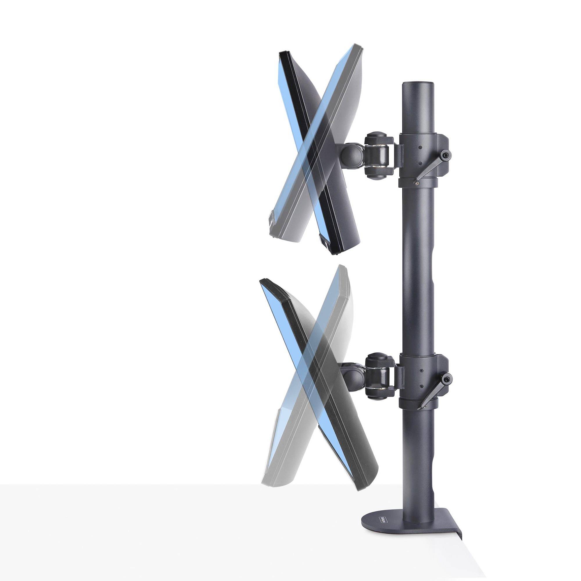 StarTech.com Monitorstandaard voor Twee Verticaal Gestapelde Schermen, Dual 49", Max 32kg, C-Klem, Quick-Release VESA Systeem, Widescreen 16:9/Ultrawide 32:9 display, TAA