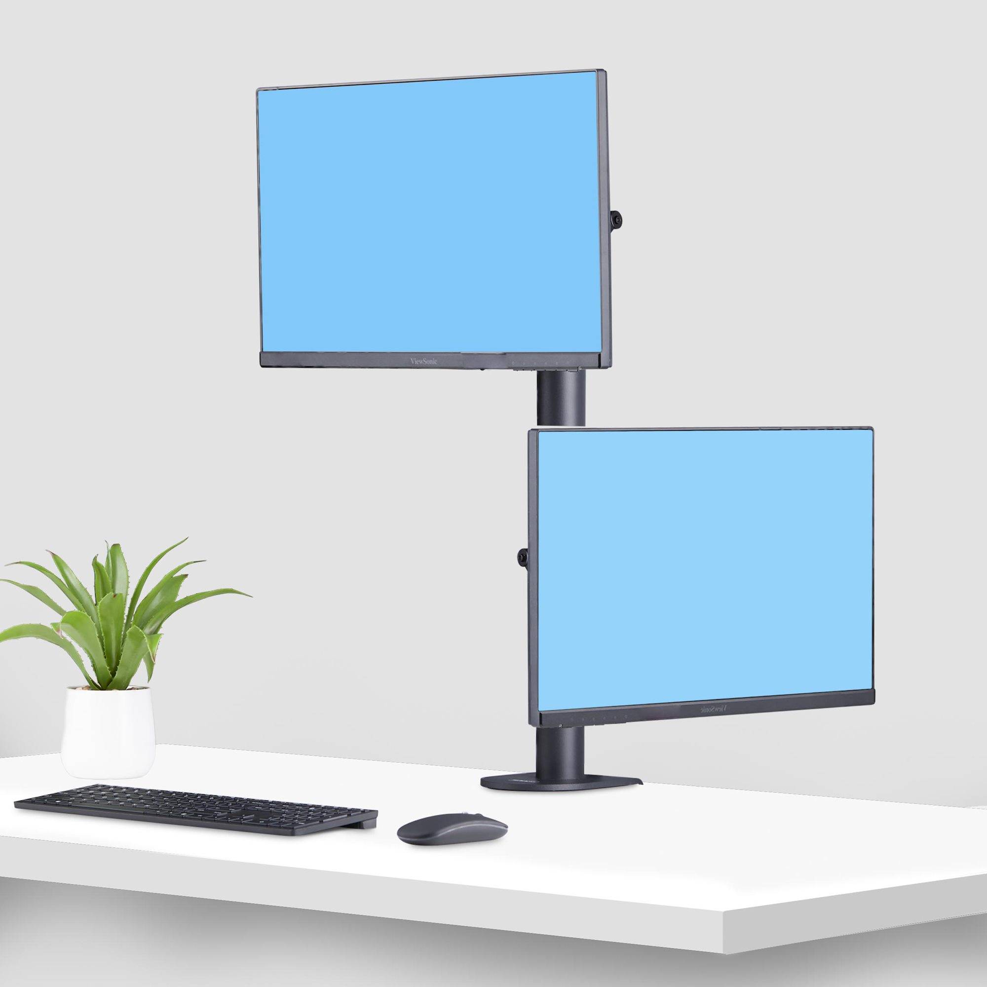 StarTech.com Monitorstandaard voor Twee Verticaal Gestapelde Schermen, Dual 49", Max 32kg, C-Klem, Quick-Release VESA Systeem, Widescreen 16:9/Ultrawide 32:9 display, TAA