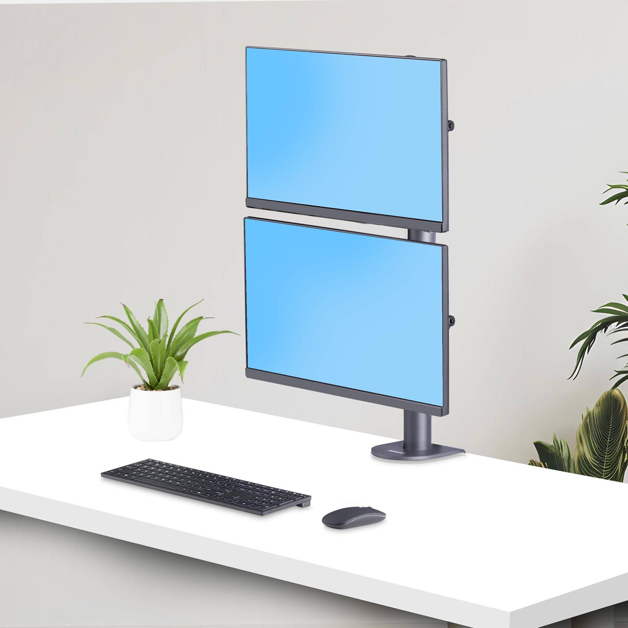 StarTech.com Monitorstandaard voor Twee Verticaal Gestapelde Schermen, Dual 49", Max 32kg, C-Klem, Quick-Release VESA Systeem, Widescreen 16:9/Ultrawide 32:9 display, TAA