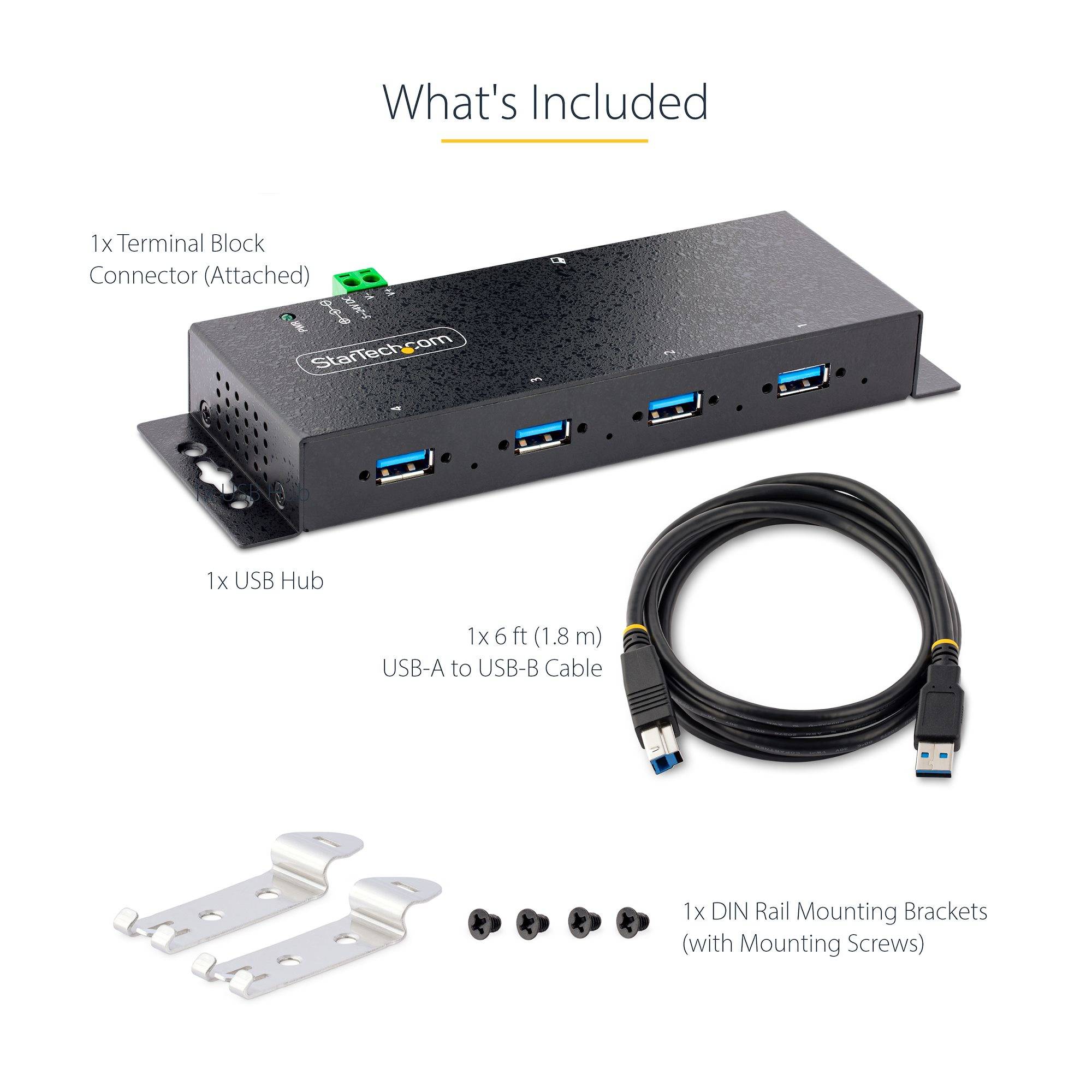 StarTech.com 4-Port Industrial USB 3.0 Hub, 5Gbps, Rugged USB Hub met ESD en Overspanningsbeveiliging, DIN/Wand/Bureau Monteerbare USB-A Hub, USB Expander met Vergrendelbare Poorten, Heavy Duty