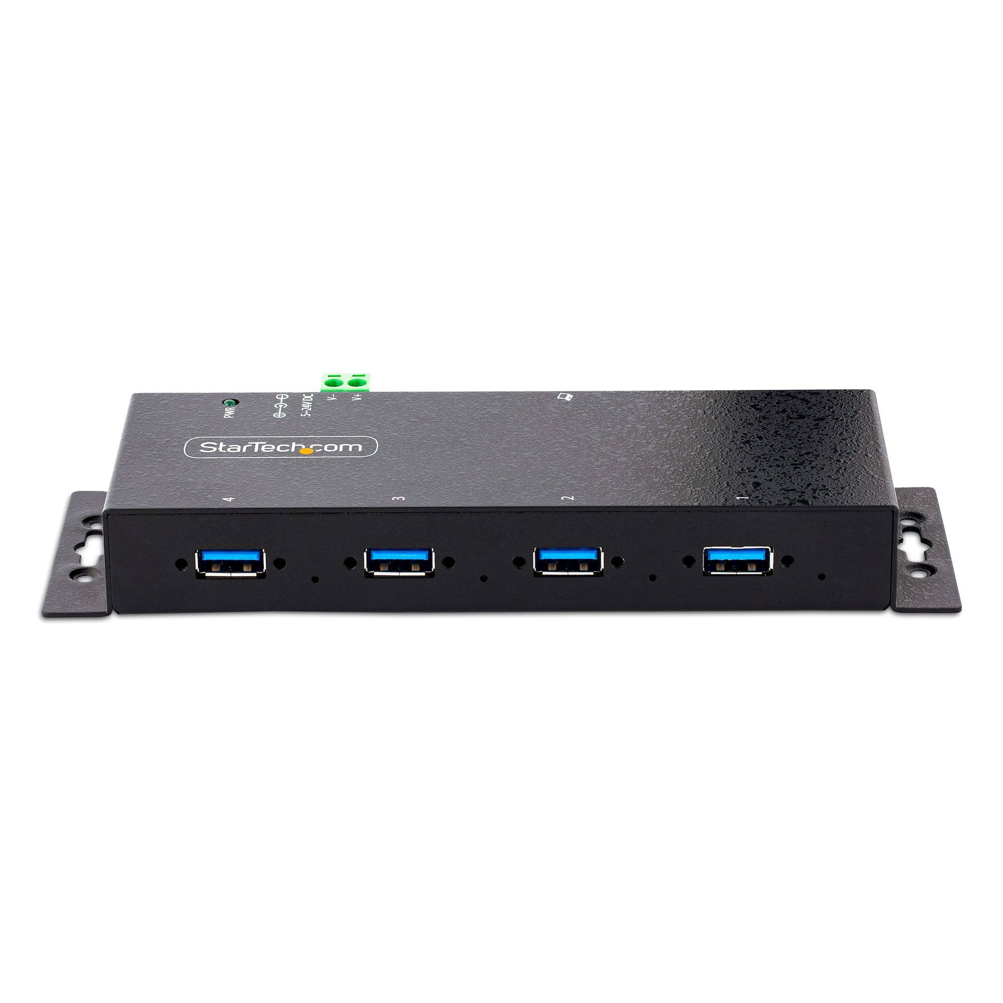 StarTech.com 4-Port Industrial USB 3.0 Hub, 5Gbps, Rugged USB Hub met ESD en Overspanningsbeveiliging, DIN/Wand/Bureau Monteerbare USB-A Hub, USB Expander met Vergrendelbare Poorten, Heavy Duty