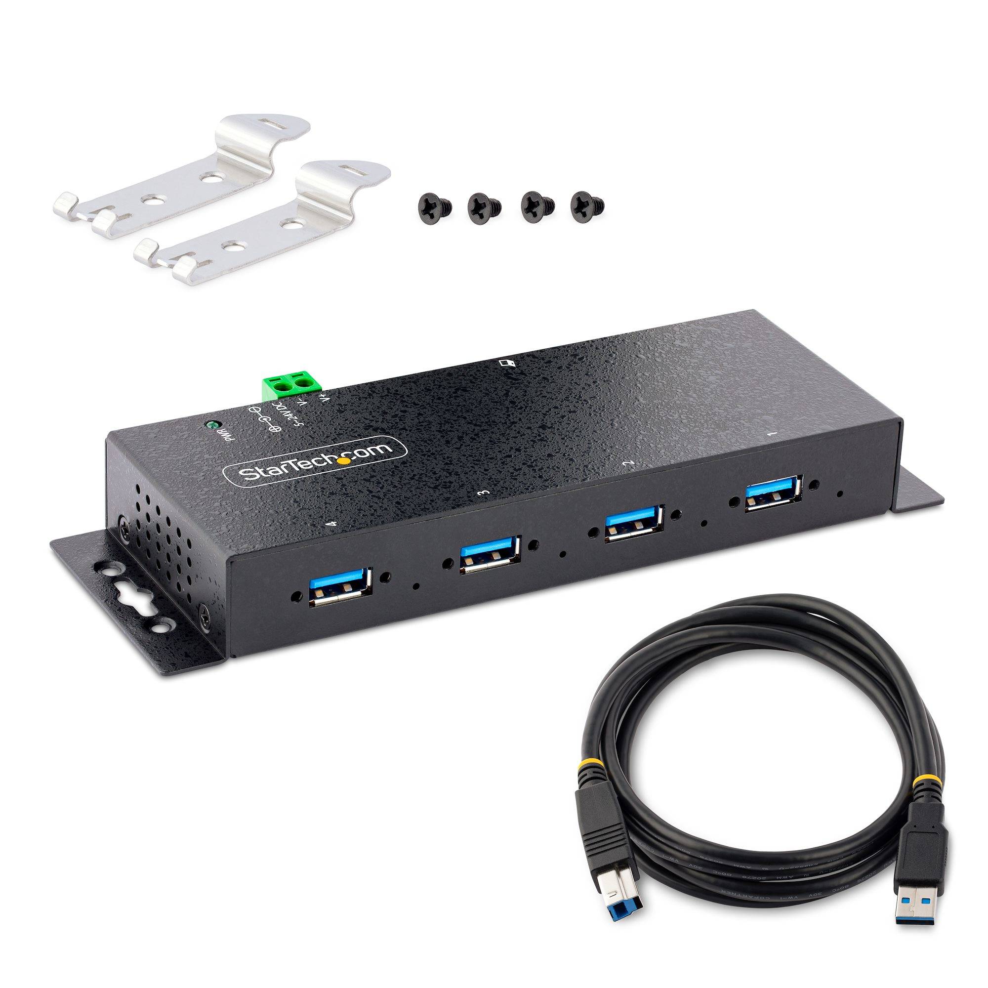 StarTech.com 4-Port Industrial USB 3.0 Hub, 5Gbps, Rugged USB Hub met ESD en Overspanningsbeveiliging, DIN/Wand/Bureau Monteerbare USB-A Hub, USB Expander met Vergrendelbare Poorten, Heavy Duty