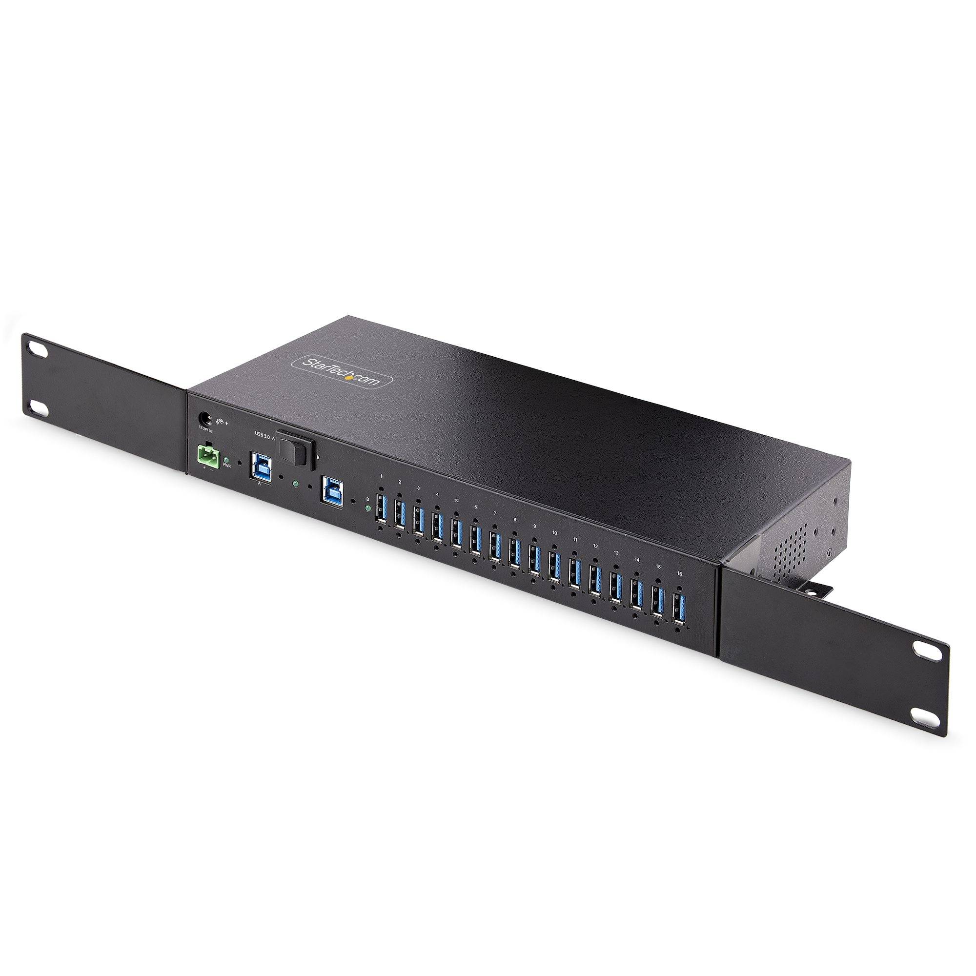 StarTech.com 16-Port Industrial USB 3.0 Hub, 5Gbps, Staal, DIN/Wand/Rack Monteerbaar, ESD Beveiliging, Terminal Block Voeding, Tot 120W Gedeelde USB Charging, Dual-Host Hub/Switch