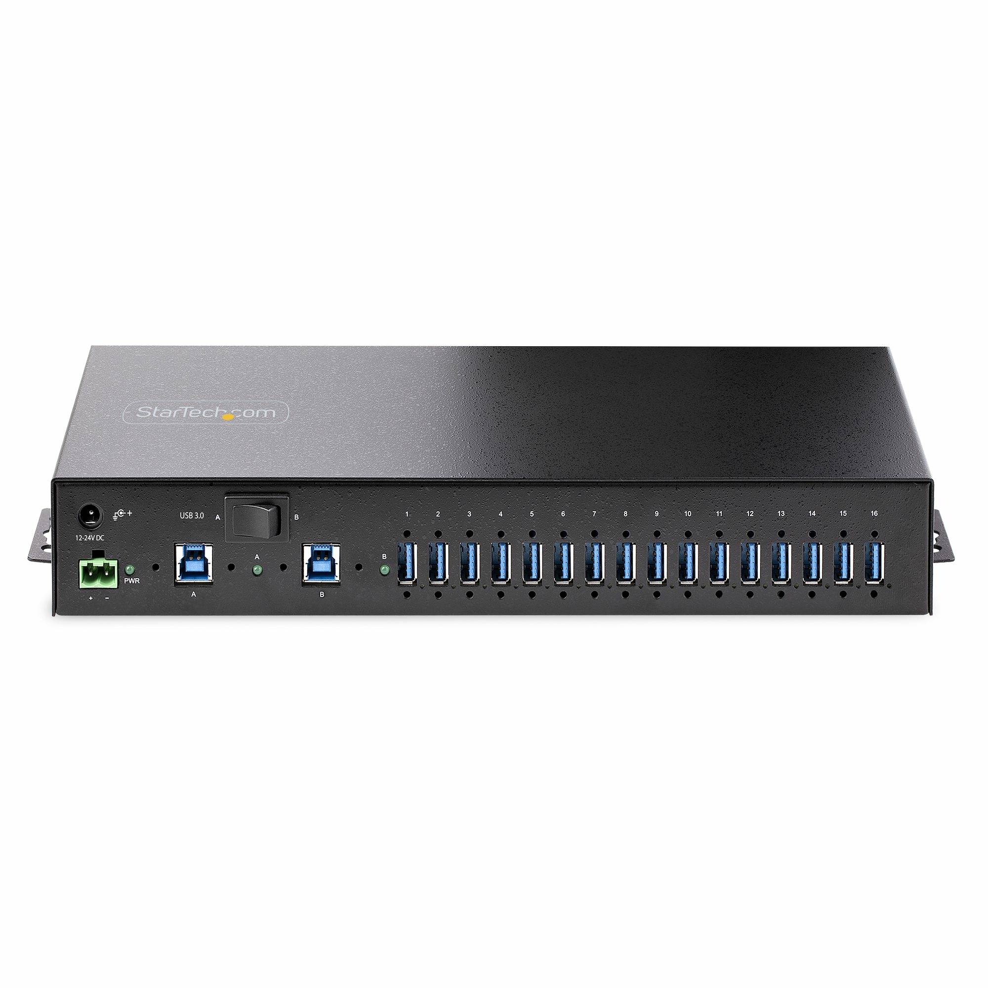 StarTech.com 16-Port Industriële USB Hub met Power Adapter, 5Gbps, Metalen Behuizing, Monteerbaar, ESD Bescherming, Terminal Block Voeding, USB Charging, Dual-Host Switch