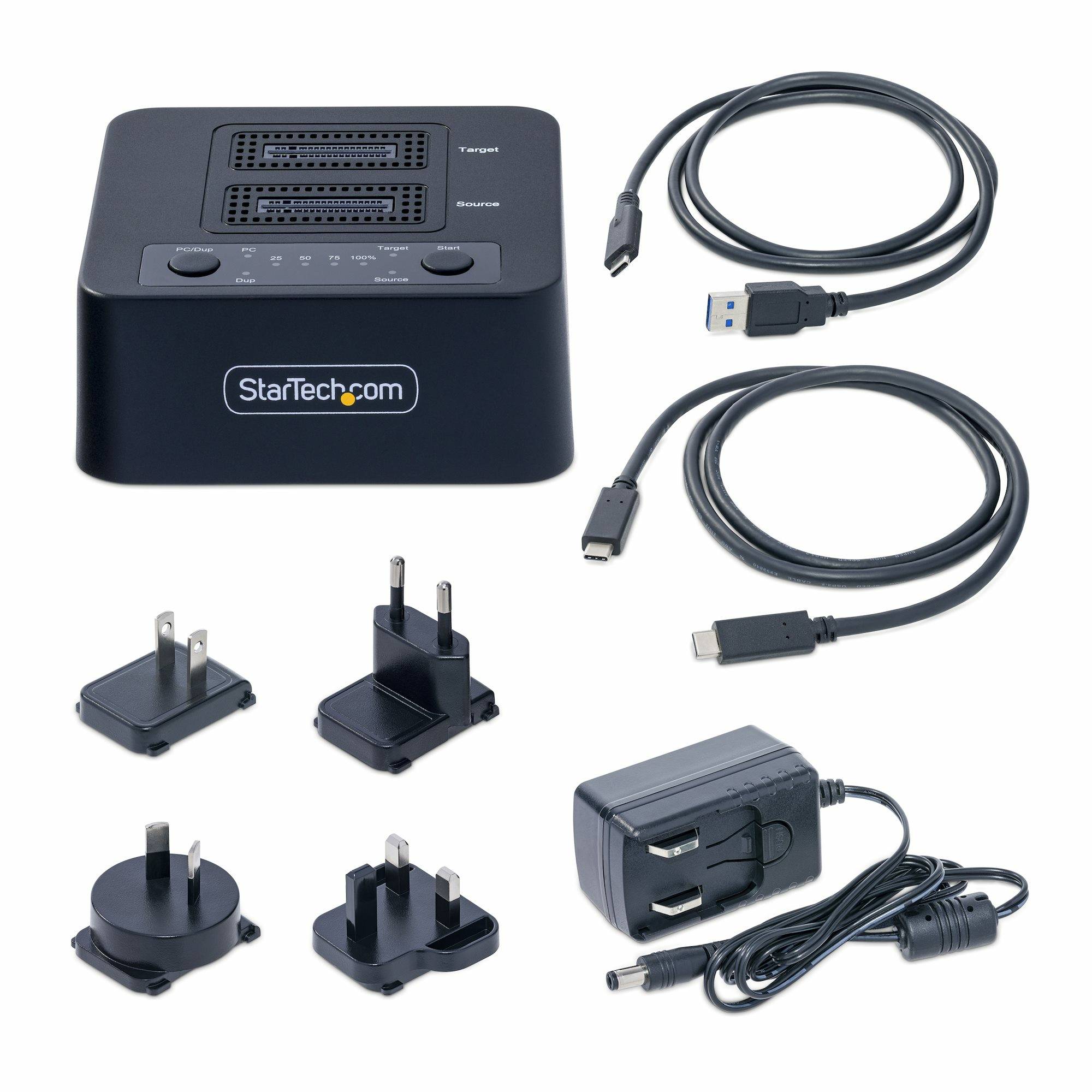 StarTech.com 1:1 M.2 NVMe Drive Duplicator, Standalone M.2 SSD Cloner/Copier tot 90GBpm, USB 3.2 20Gbps Dual-Bay M.2 Drive Dock, Inclusief USB-C/A Kabels