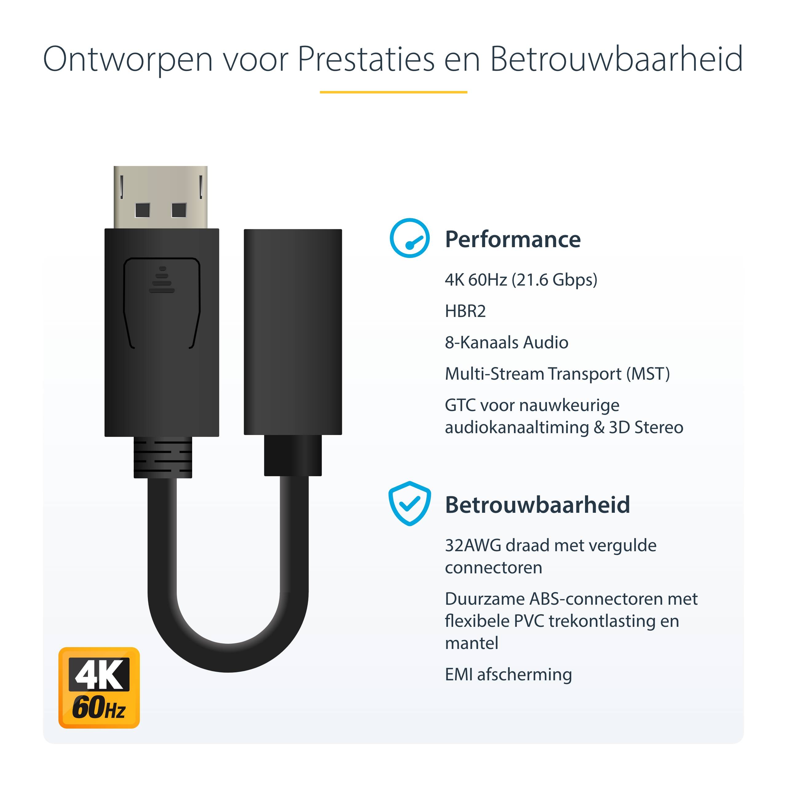 StarTech.com 15cm DisplayPort naar Mini DisplayPort Kabel - 4K x 2K UHD Video - DisplayPort Male naar Mini DisplayPort Female Adapter Kabel - DP Computer naar mDP 1.2 Monitor/Scherm