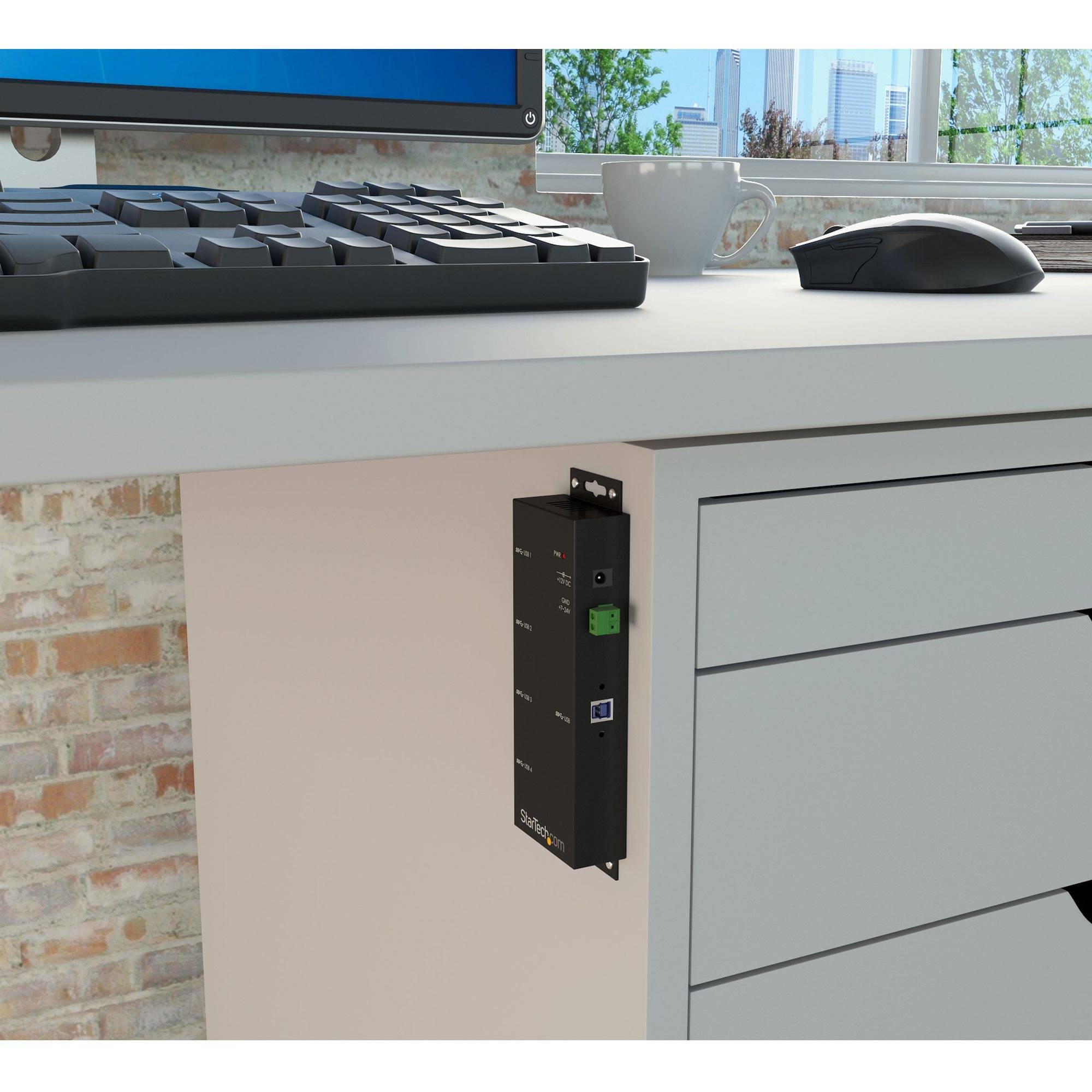 StarTech.com 4-Port USB 3.0 Hub (5Gbps) | Metalen industriële USB-A Hub | Wand- of Bureau-monteerbare USB Data Hub | TAA Compliant USB Extender Hub