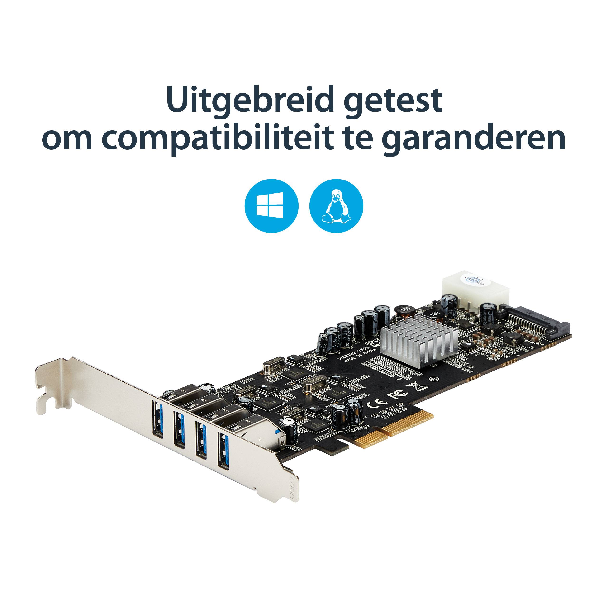 StarTech.com 4-poorts PCI Express (PCIe) SuperSpeed USB 3.0 kaartadapter met 4 speciale 5 Gbps kanalen UASP SATA/LP4-voeding