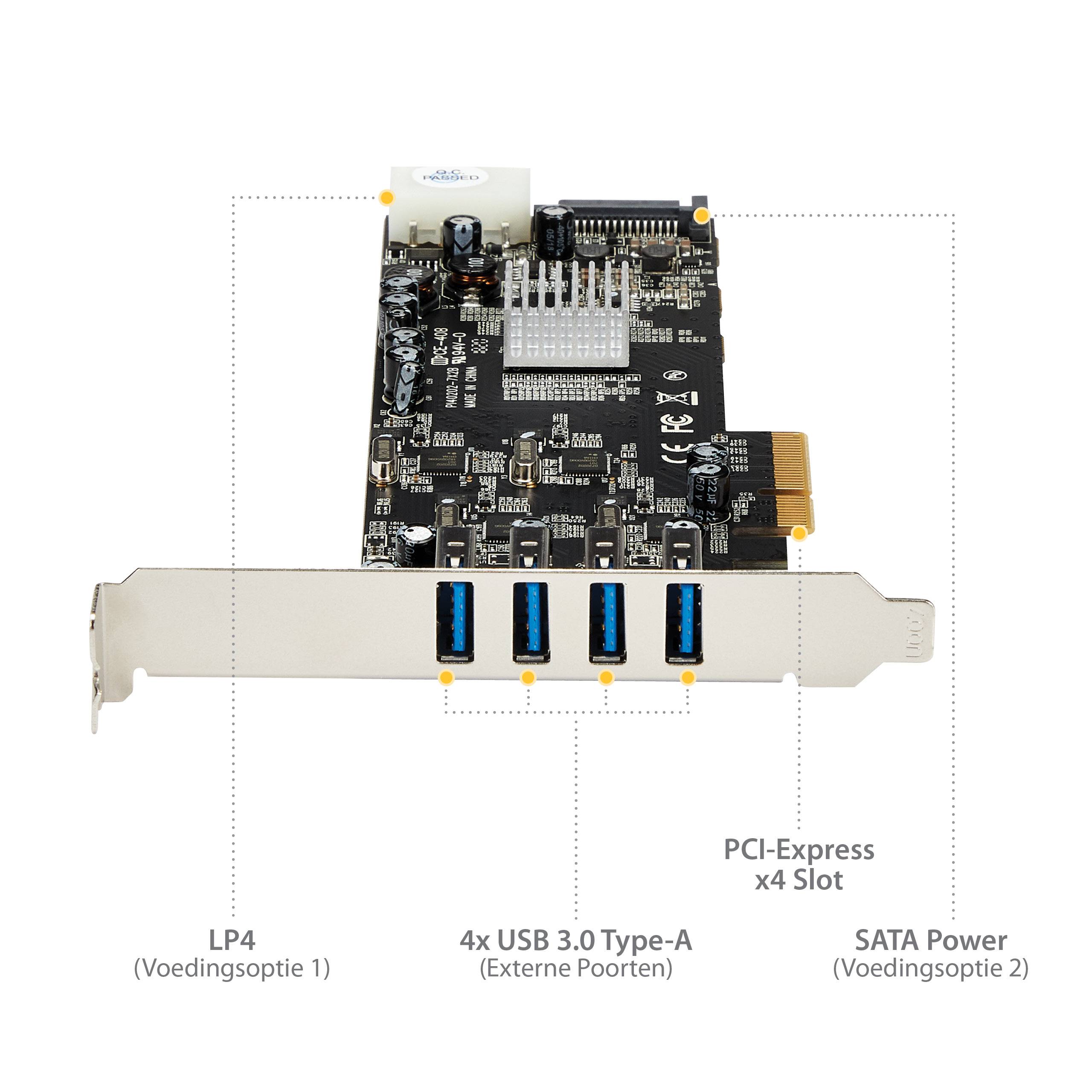 StarTech.com 4-poorts PCI Express (PCIe) SuperSpeed USB 3.0 kaartadapter met 4 speciale 5 Gbps kanalen UASP SATA/LP4-voeding
