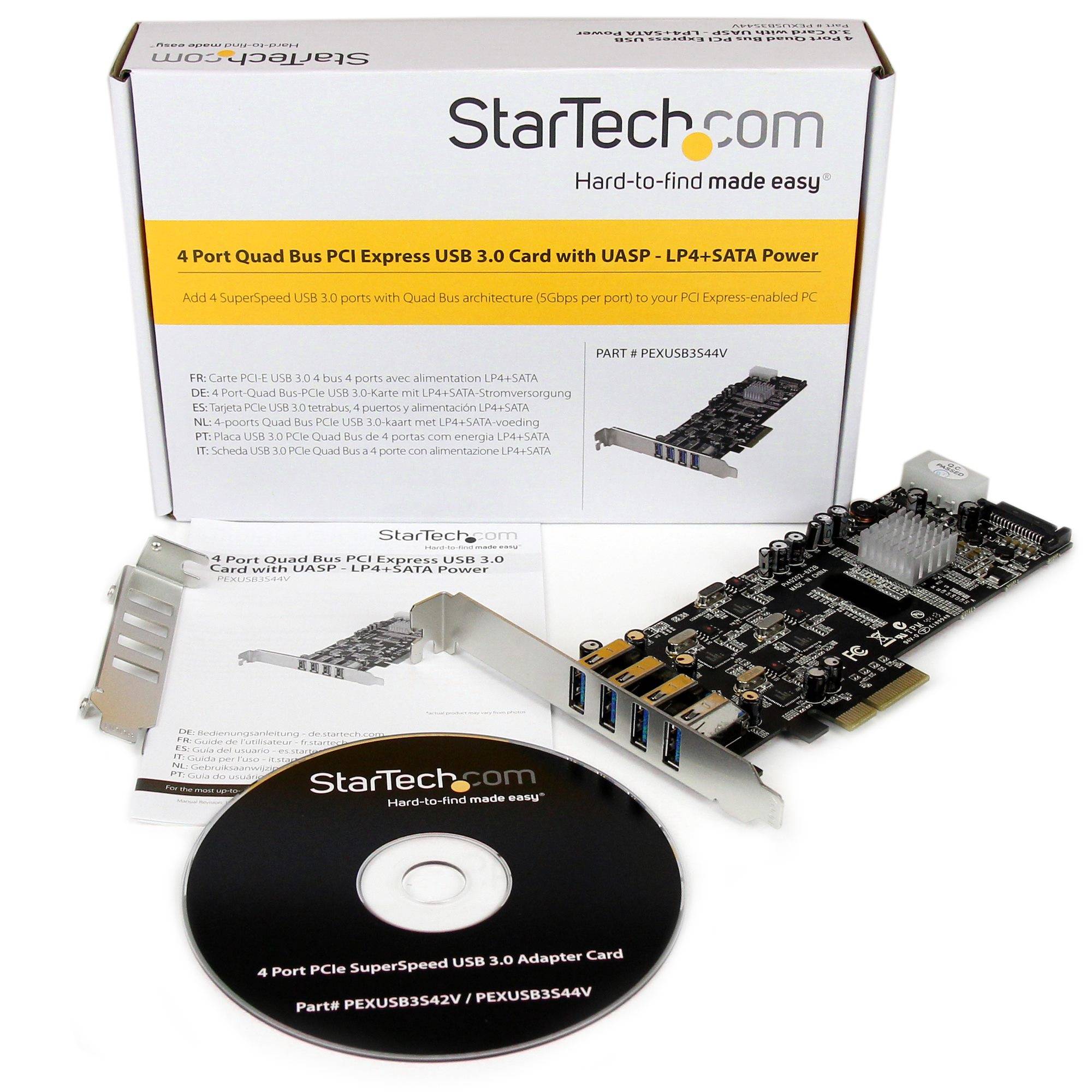 StarTech.com 4-poorts PCI Express (PCIe) SuperSpeed USB 3.0 kaartadapter met 4 speciale 5 Gbps kanalen UASP SATA/LP4-voeding