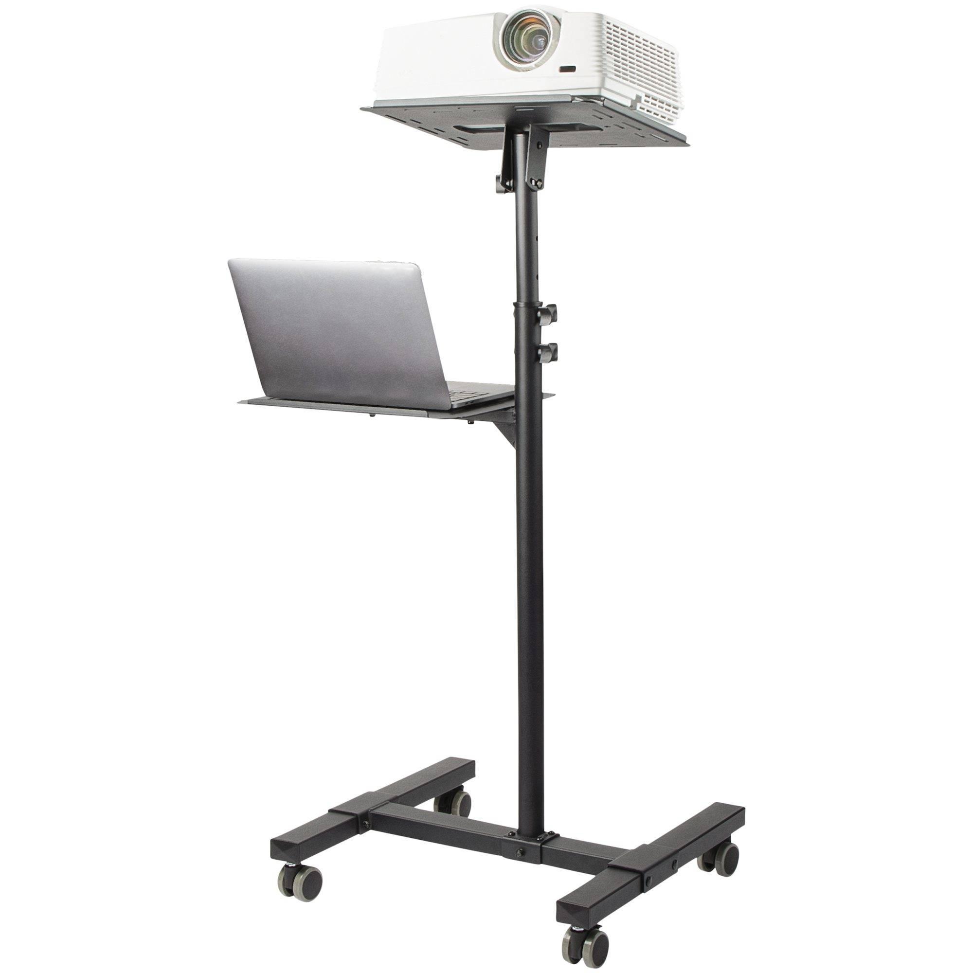 StarTech.com Beamertafel - Stevige Verrijdbare Laptop en Projectietafel (2x 10kg/schap) - Presentatiewagen/Computer Trolley/AV Projector Stand - In Hoogte Verstelbaar / Zwenkwielen met Rem