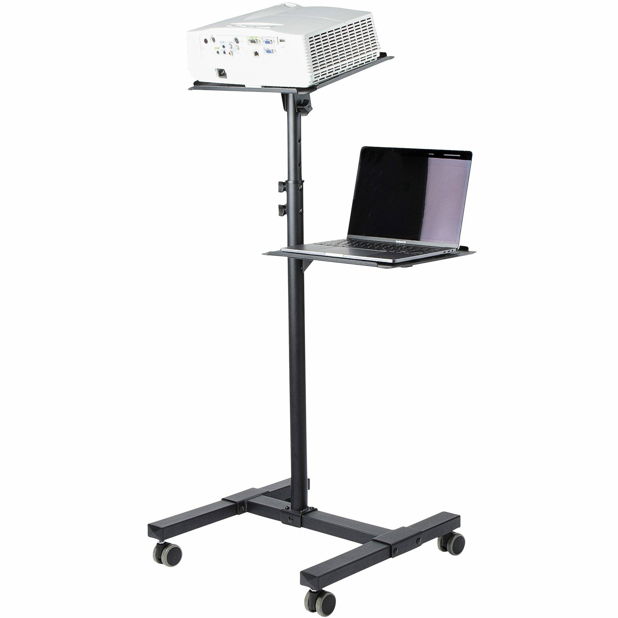 StarTech.com Beamertafel - Stevige Verrijdbare Laptop en Projectietafel (2x 10kg/schap) - Presentatiewagen/Computer Trolley/AV Projector Stand - In Hoogte Verstelbaar / Zwenkwielen met Rem