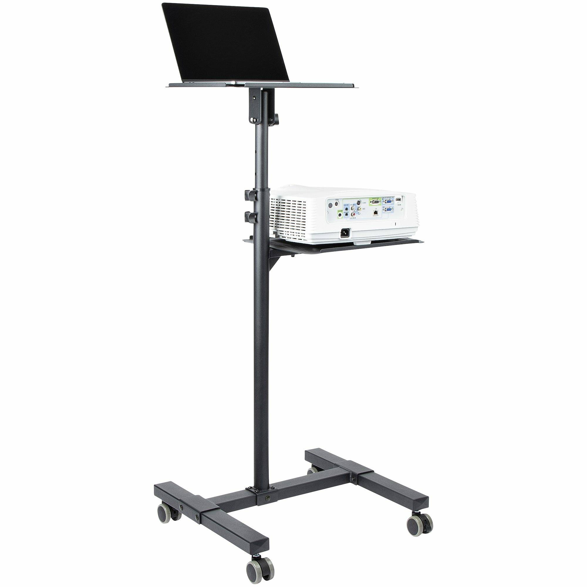 StarTech.com Beamertafel - Stevige Verrijdbare Laptop en Projectietafel (2x 10kg/schap) - Presentatiewagen/Computer Trolley/AV Projector Stand - In Hoogte Verstelbaar / Zwenkwielen met Rem