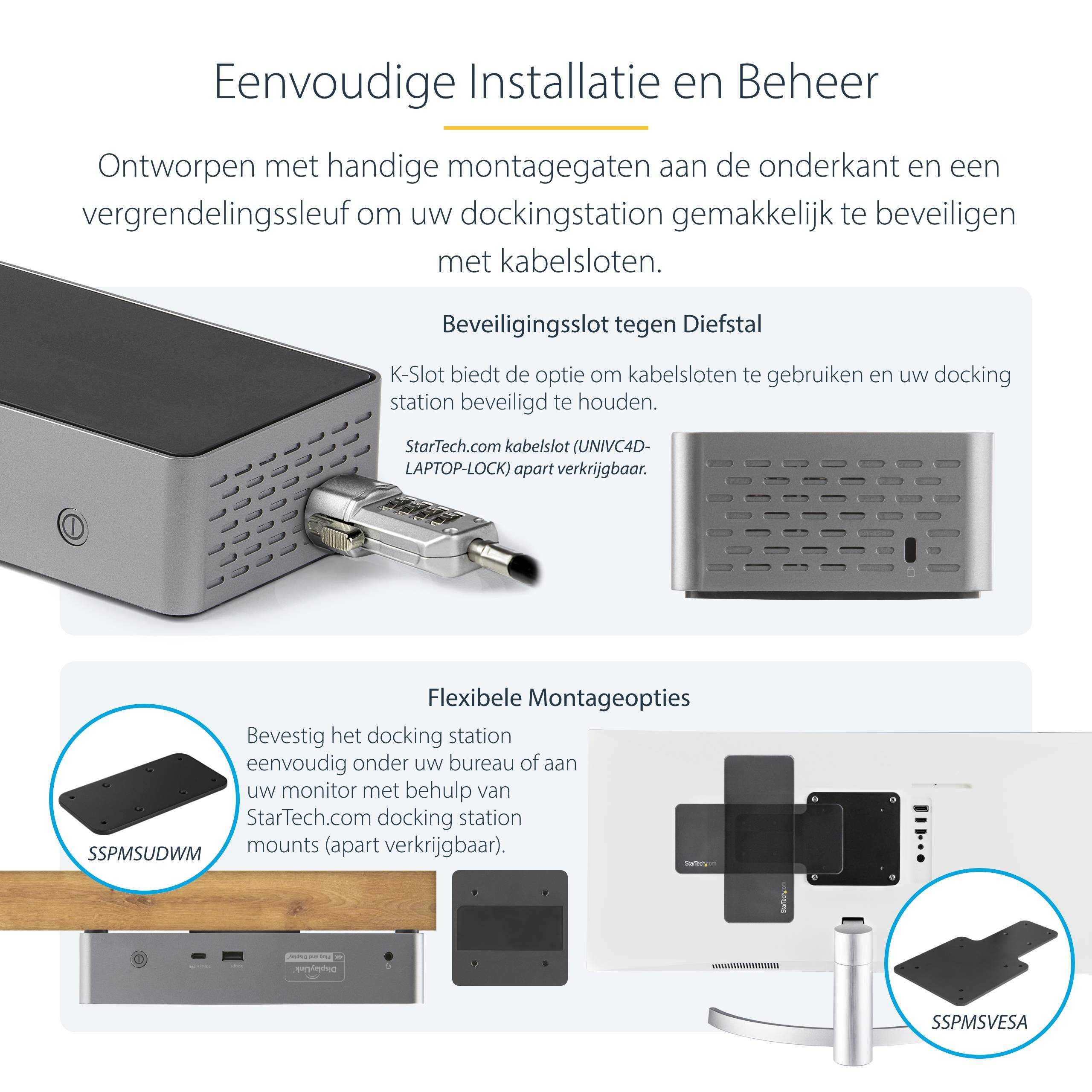 StarTech.com USB-C Dock, 4K 60Hz Quad Monitor DisplayPort & HDMI, Universeel USB Type-C Docking Station met 100W Power Delivery, USB Hub met 1x USB Type-C & 3x USB-A, Ethernet, Audio