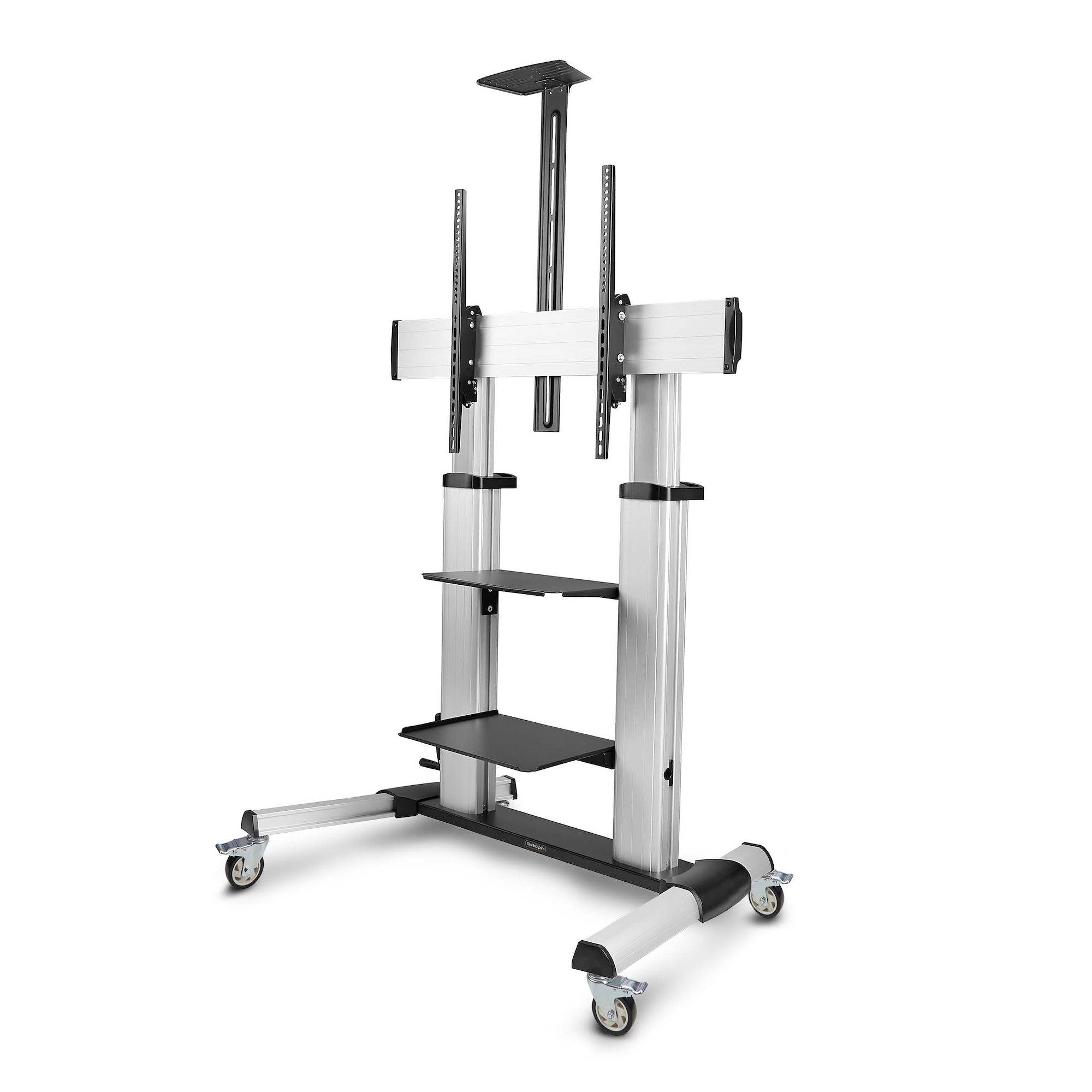 StarTech.com Verrijdbare TV Standaard op Wielen voor 60-100inch Flat Screens tot 100kg, In Hoogte Verstelbaar via Krukas, Mobiele Televisie Standaard/Trolley