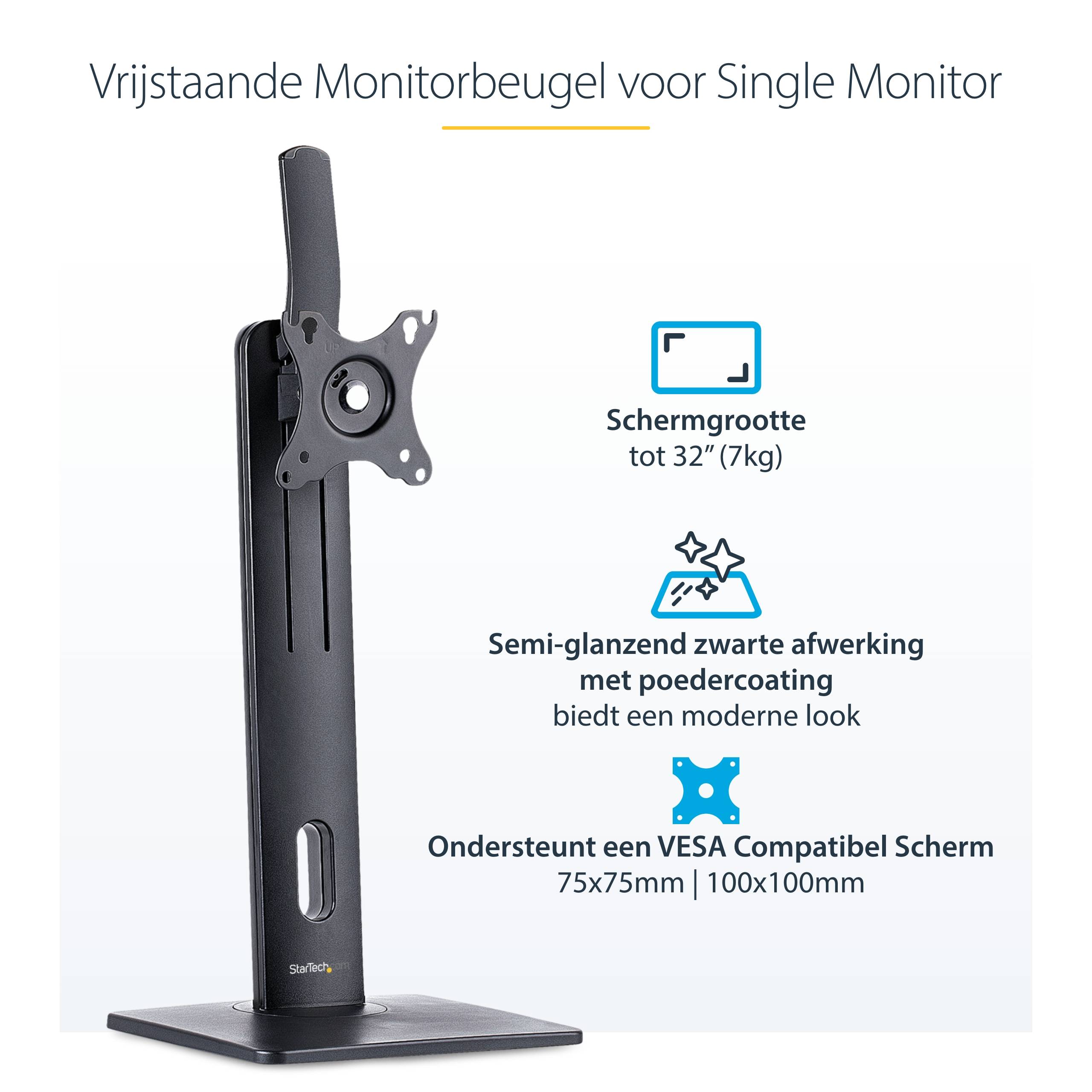 StarTech.com Beweegbare Bureau Monitorsteun, In Hoogte Verstelbare Monitor Beugel voor VESA Displays tot 32" (7kg), Ergonomische Bureau Monitor Stand, Kantelen/Zwenken/Roteren