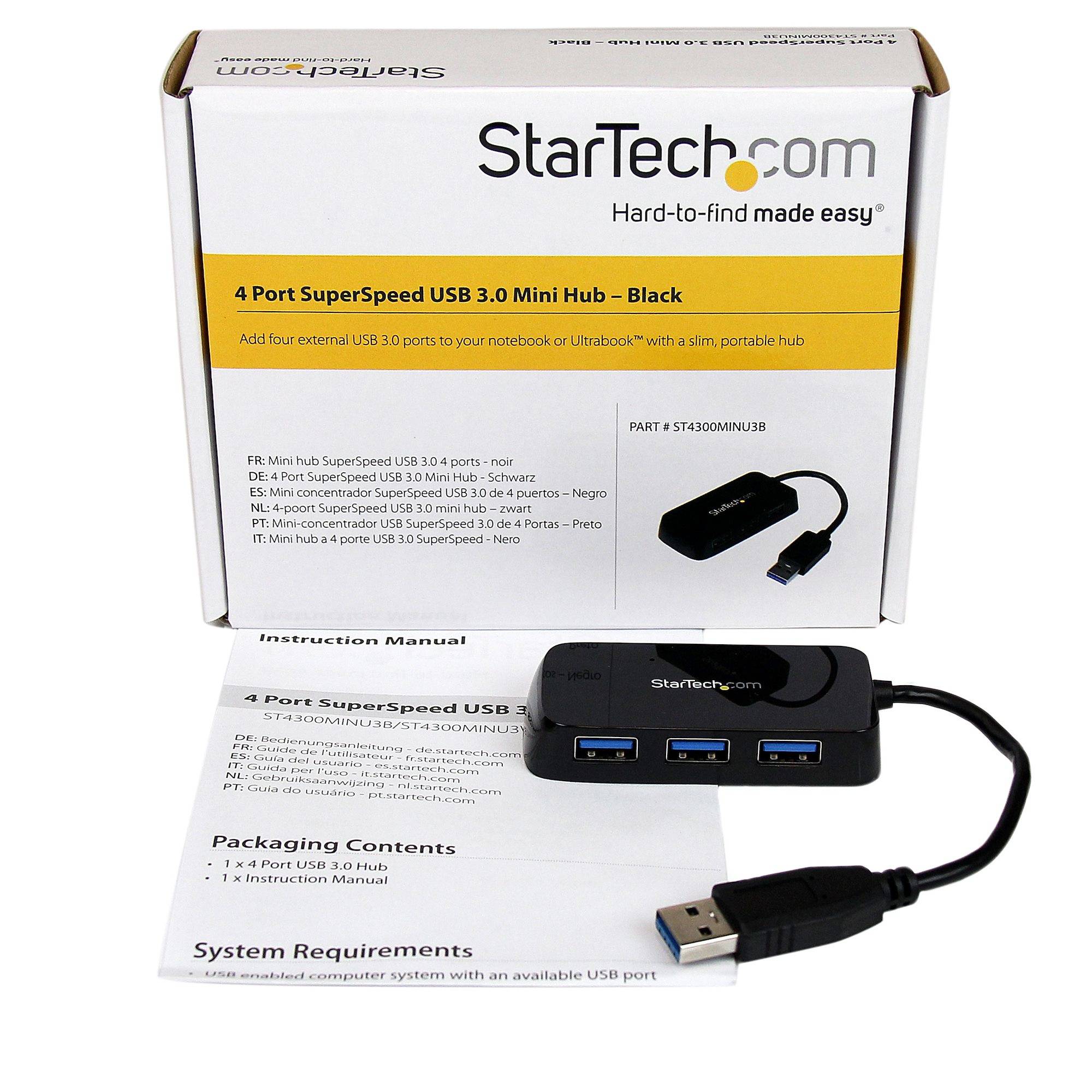 StarTech.com Draagbare 4-poorts SuperSpeed USB 3.0 hub - 5Gbps - zwart