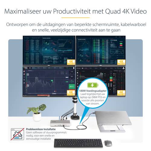 StarTech.com Thunderbolt 4 Multi-Monitor Docking Station, Quad/Triple/Dual Display Dock, 2x HDMI/2x DisplayPort, 7x USB Hub, 2.5Gb Ethernet, 98W Power Delivery