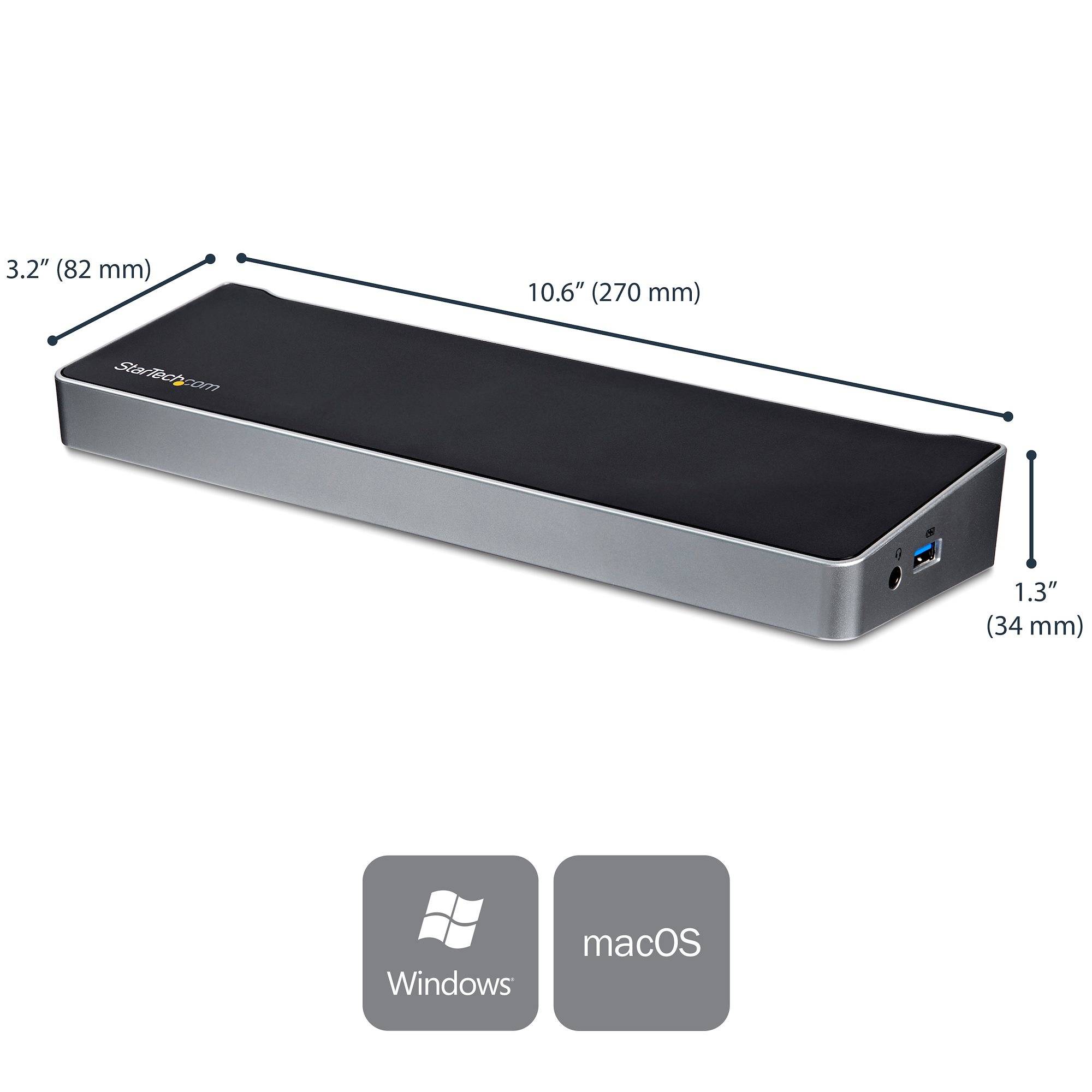 StarTech.com 4K USB-C Dock, Triple UHD 4K Monitor Docking Station, Mac & Windows, USB C to HDMI & DisplayPort, 60W Power Delivery, 5x USB 5Gbps Hub
