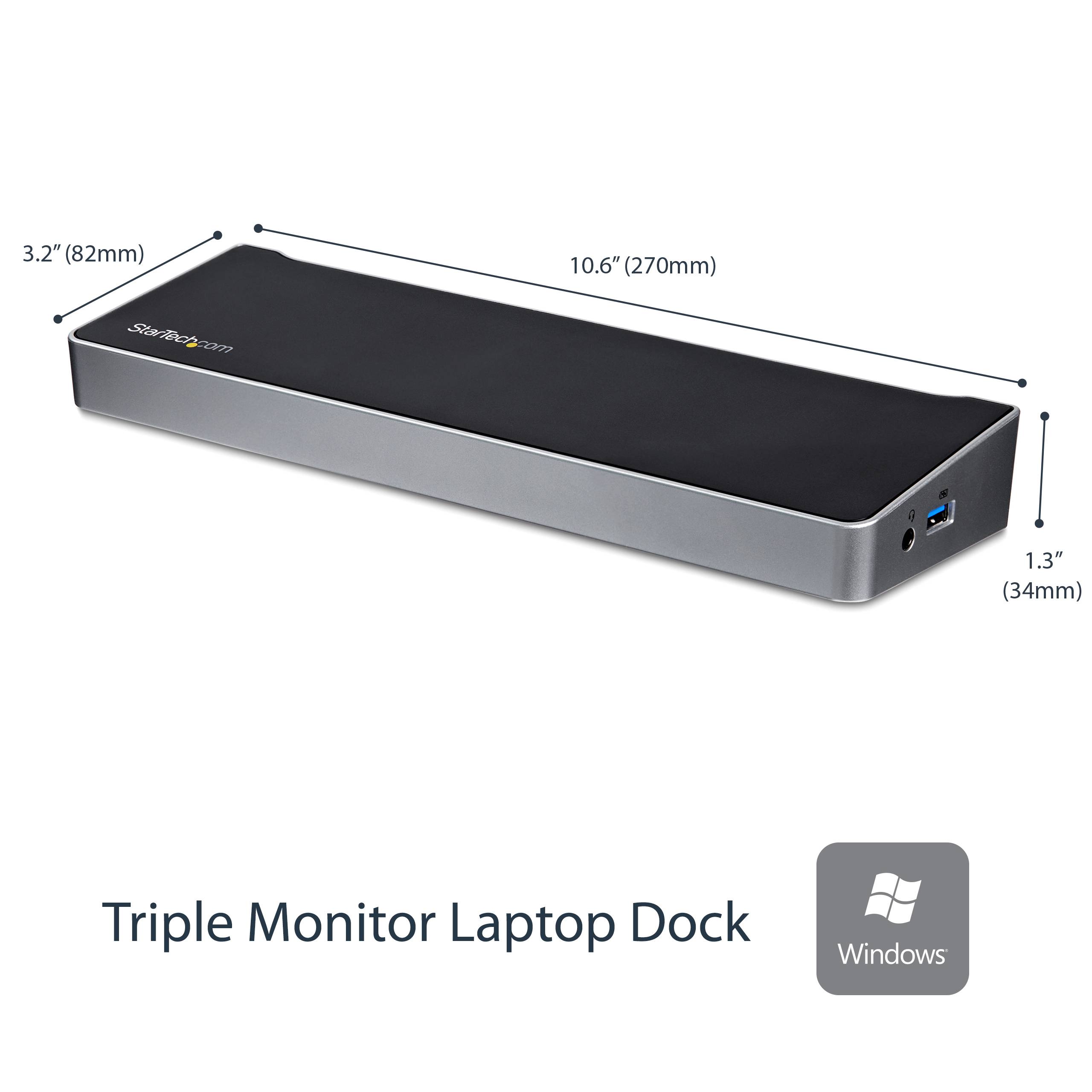 StarTech.com Triple Monitor USB 3.0 Docking Station met 2x 4K DisplayPort & HDMI - 5 Port USB-A Hub (1x Fast-Charge), 3.5mm Audio, GbE - USB Type A Universeel Laptop Dock voor MacOS / Windows
