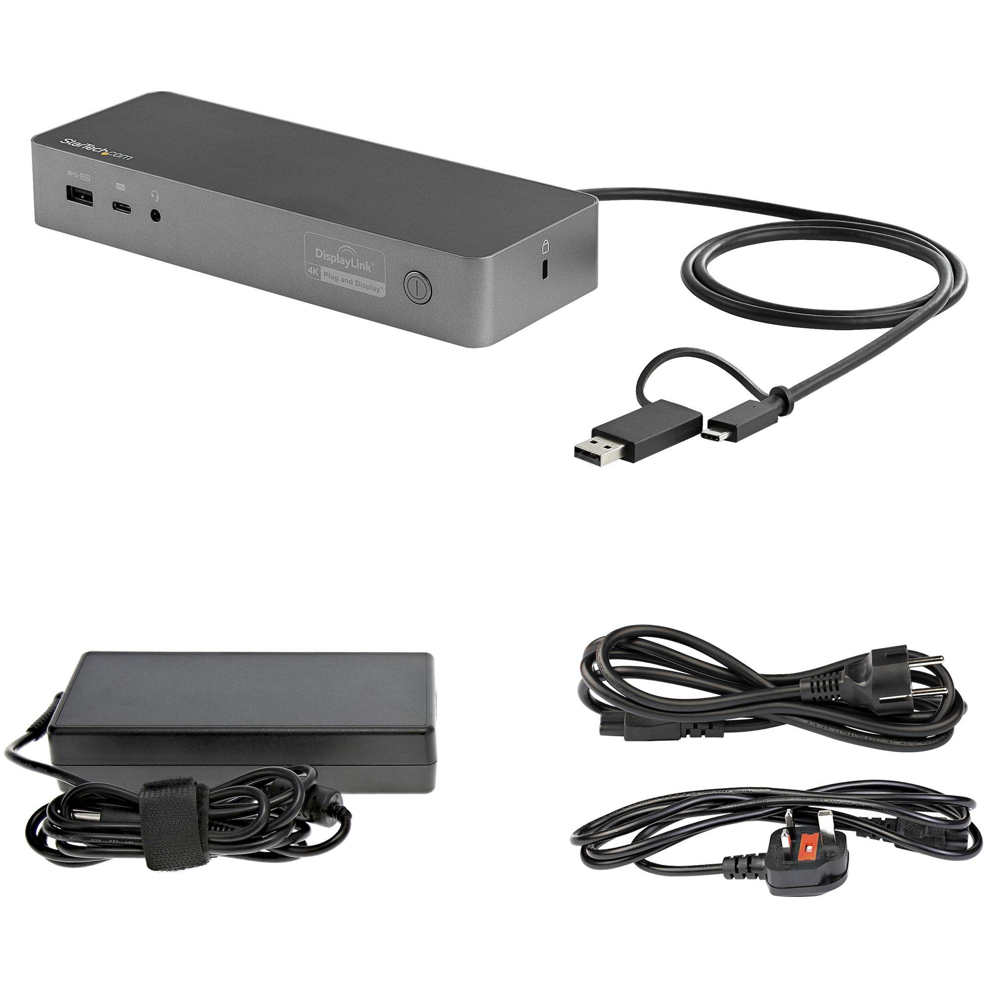 StarTech.com Universele Laptop Docking Station, Hybrid USB-C & USB-A Dock, Dual 4K DP & HDMI, 100W PD, Mac / Windows / Chrome OS, 4x USB 5Gbps Hub, GbE