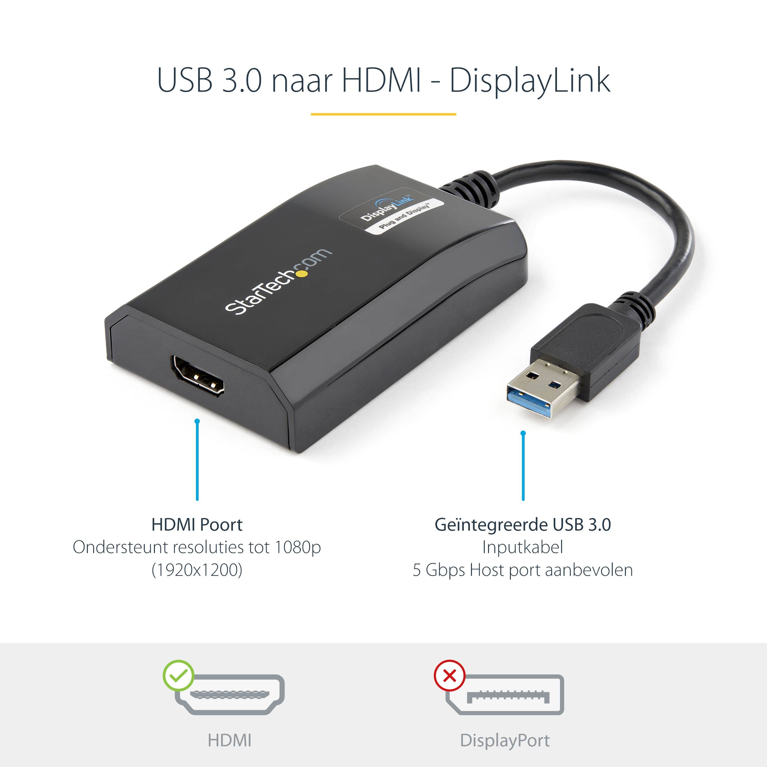 StarTech.com USB 3.0-naar-HDMI externe Multi-Monitor grafische videoadapter voor Mac & pc – DisplayLink gecertificeerd – HD 1080p