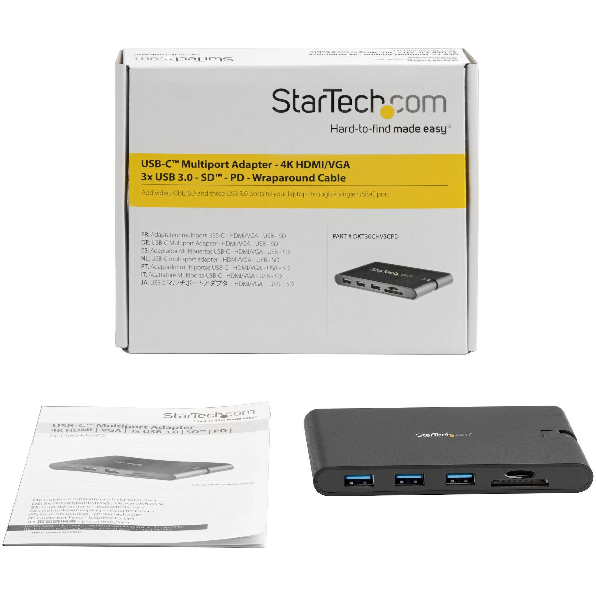 StarTech.com USB-C Multiport Adapter - USB Type-C 8-in-1 Mini Dock met HDMI 4K of VGA 1080p - 100W Power Delivery Passthrough, 3-Port USB 3.0 Hub, GbE, SD & MicroSD - Laptop Travel Dock