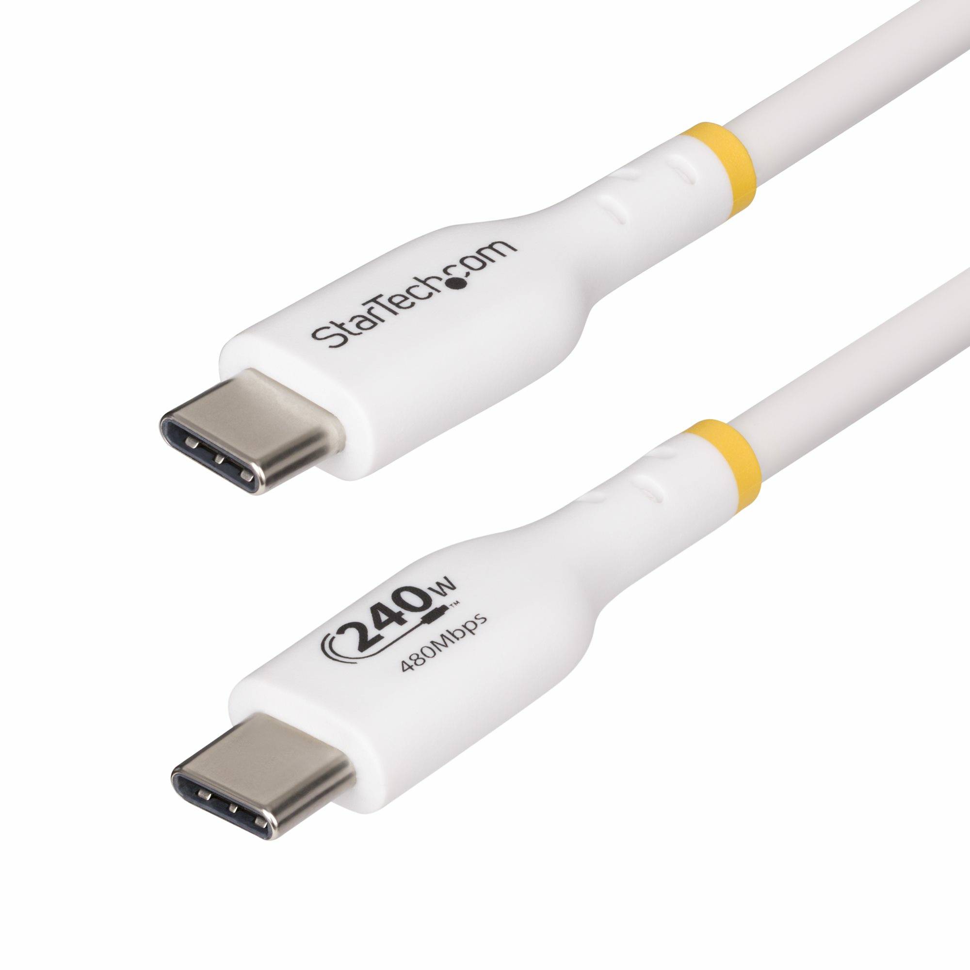 StarTech.com 1m USB-C Laadkabel, Charge & Sync, 240W (5A) PD EPR, USB 2.0, Laptop Type C Laadkabel, USB-IF Gecertificeerd, TPE Mantel - Witte USB-C Oplaadkabel