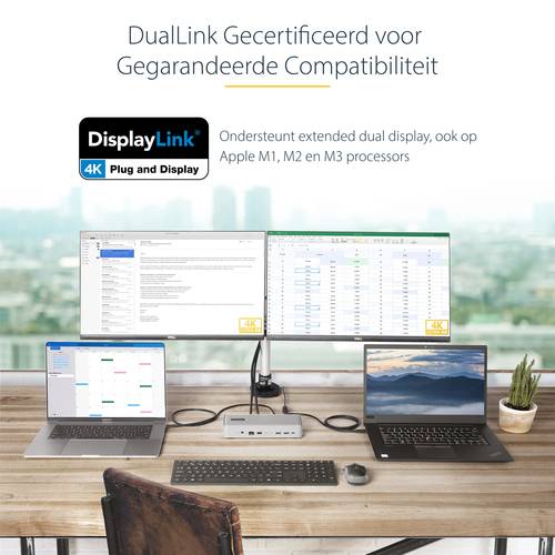 StarTech.com Dual-Laptop USB-C KVM Docking Station, Dual Monitor 4K 60Hz DisplayPort Dock, 5-Port USB Hub, GbE, 90W/45W Power Delivery voor Twee Laptops, Windows/Mac, Dual Host KVM Dock