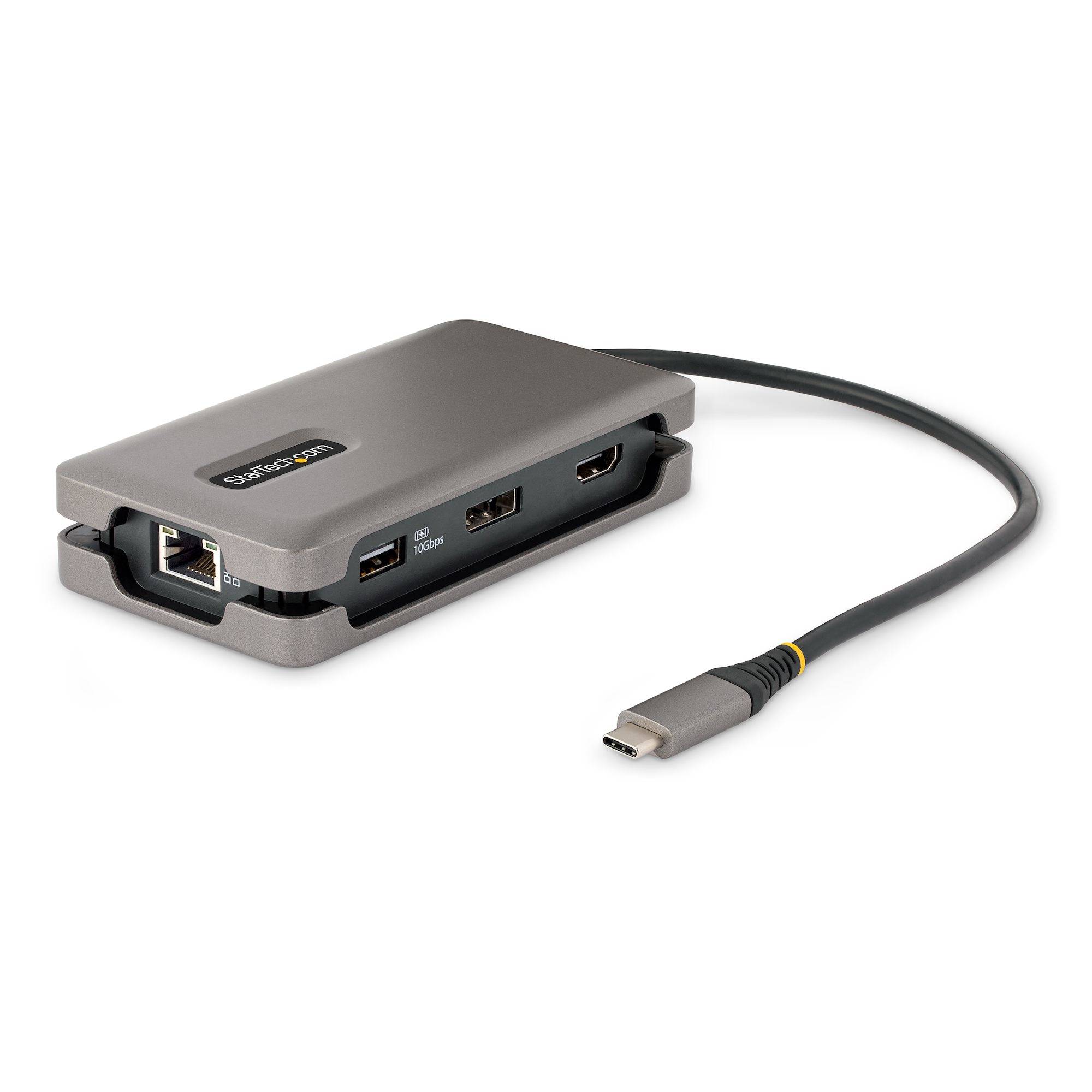 StarTech.com USB-C Multiport Adapter, 4K 60Hz HDMI/DP, 3-Port USB Hub, 100W Power Delivery Pass-Through, GbE, Travel Docking Station met Charging, Mini Dock, 30cm Wrap-Around Kabel