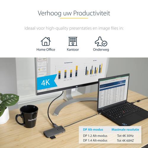 StarTech.com USB C Multiport Adapter, 4K 60Hz HDMI Video, 3 Port 5Gbps USB-A Hub, 100W USB Power Delivery Pass-Through, GbE, SD/MicroSD, 30cm Kabel, Travel Dock, Laptop Docking Station