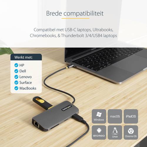 StarTech.com USB C Multiport Adapter, 4K 60Hz HDMI Video, 3 Port 5Gbps USB-A Hub, 100W USB Power Delivery Pass-Through, GbE, SD/MicroSD, 30cm Kabel, Travel Dock, Laptop Docking Station