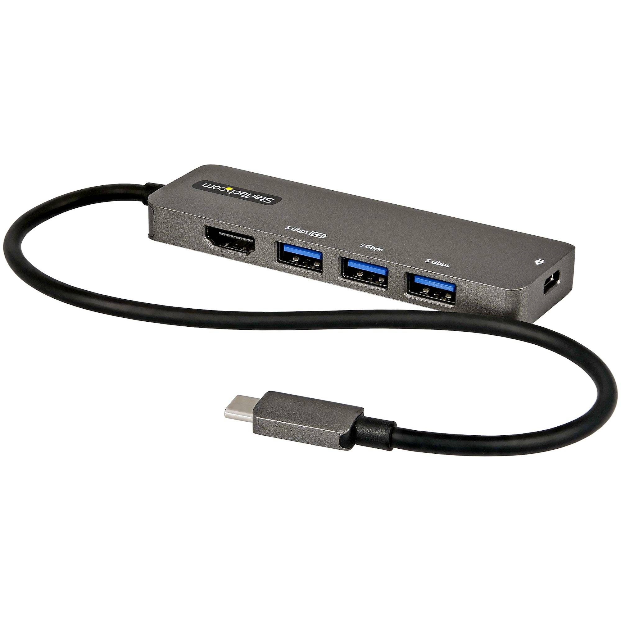 StarTech.com USB-C Multiport Adapter, 4K 60Hz HDMI, HDR - 2-Port 5Gbps USB 3.0 Hub, 100W Power Delivery Pass-Through, GbE, USB Type C Mini Docking Station, Windows/macOS/ChromeOS