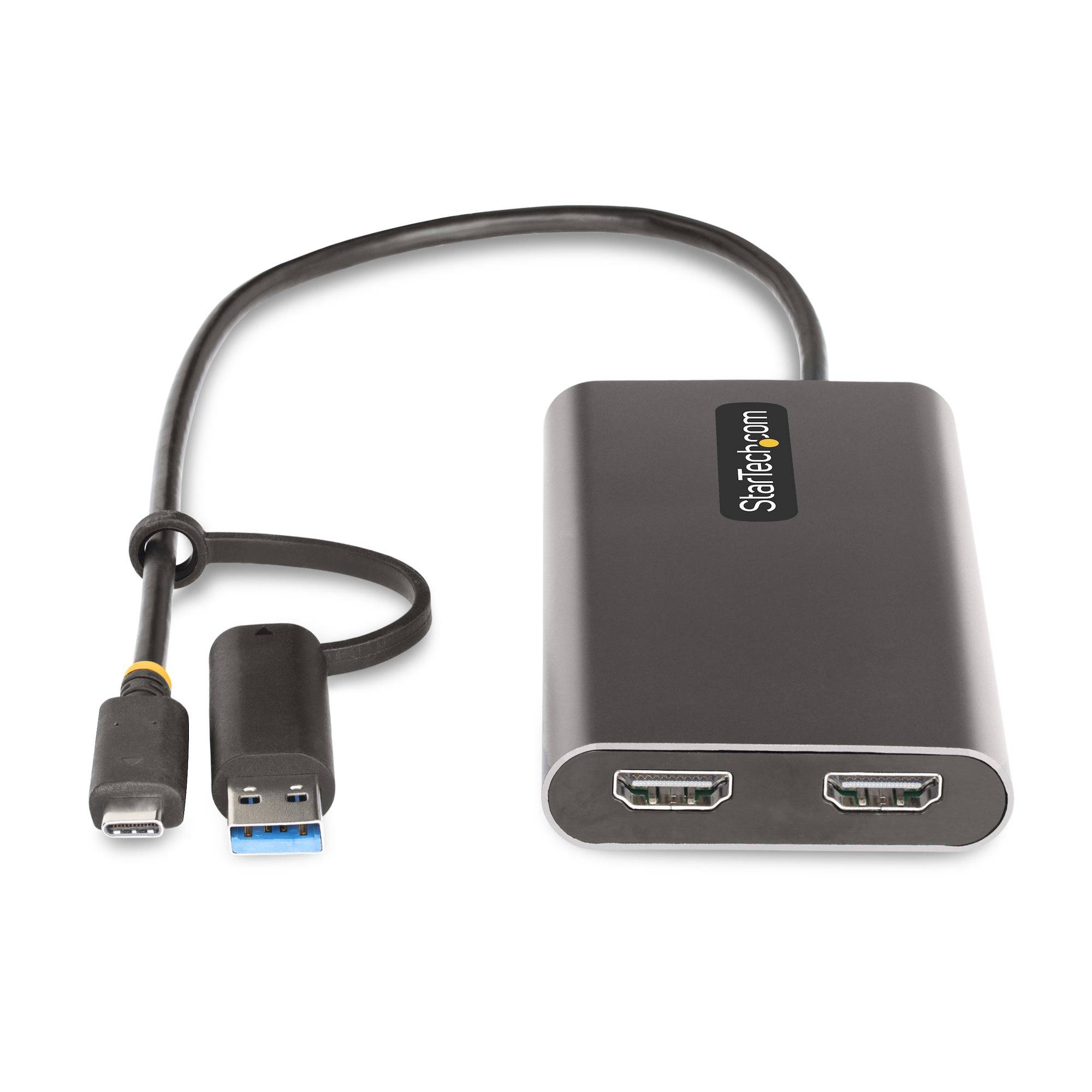 StarTech.com USB-C naar Dual-HDMI Adapter, USB-C of A naar 2x HDMI, 4K 60Hz, 100W Power Delivery Pass-Through, 30cm Ingebouwde Kabel, USB naar HDMI Multi-Monitor Converter voor Laptop