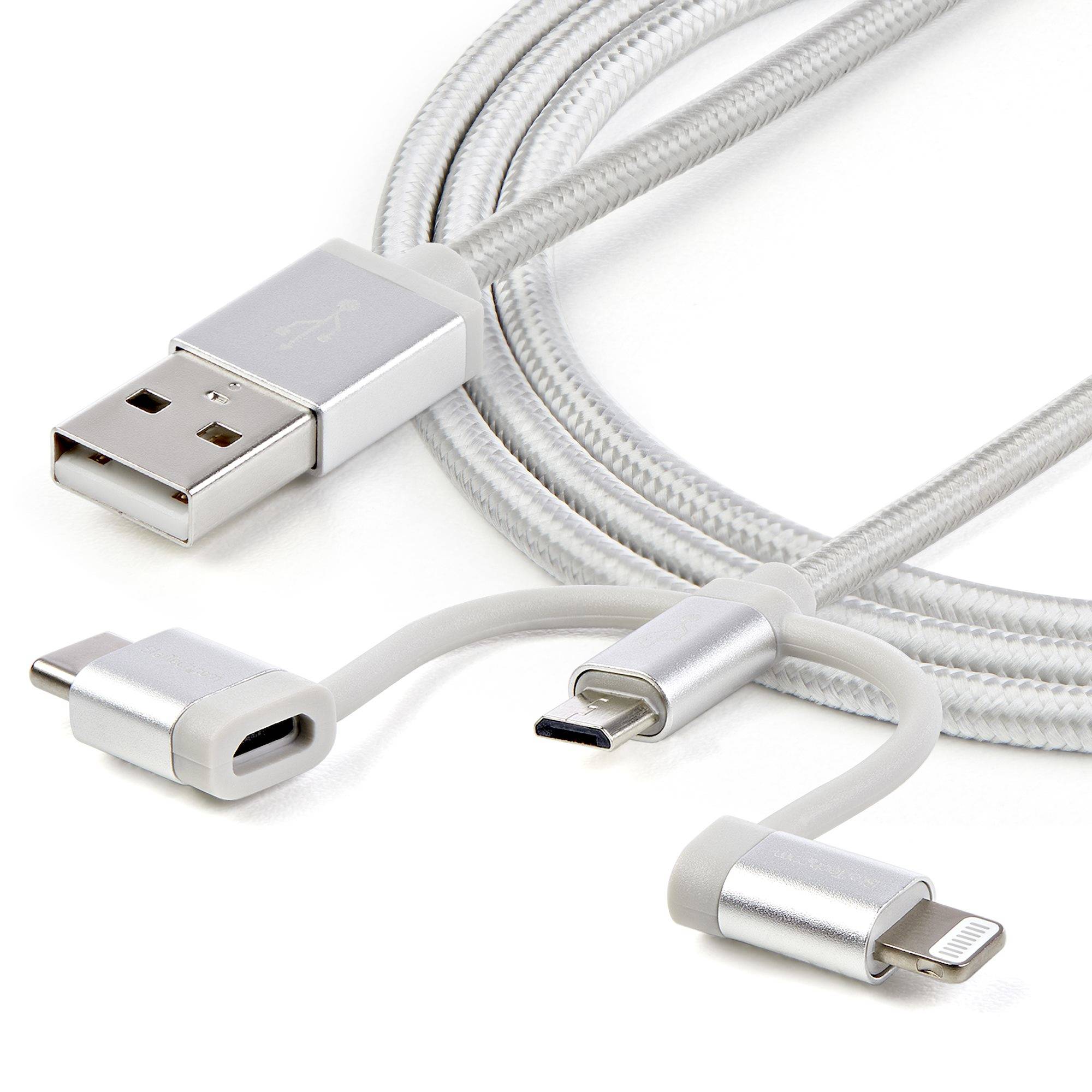 StarTech.com USB oplaadkabel USB naar Lightning / USB-C / Micro-B gevlochten 1 m