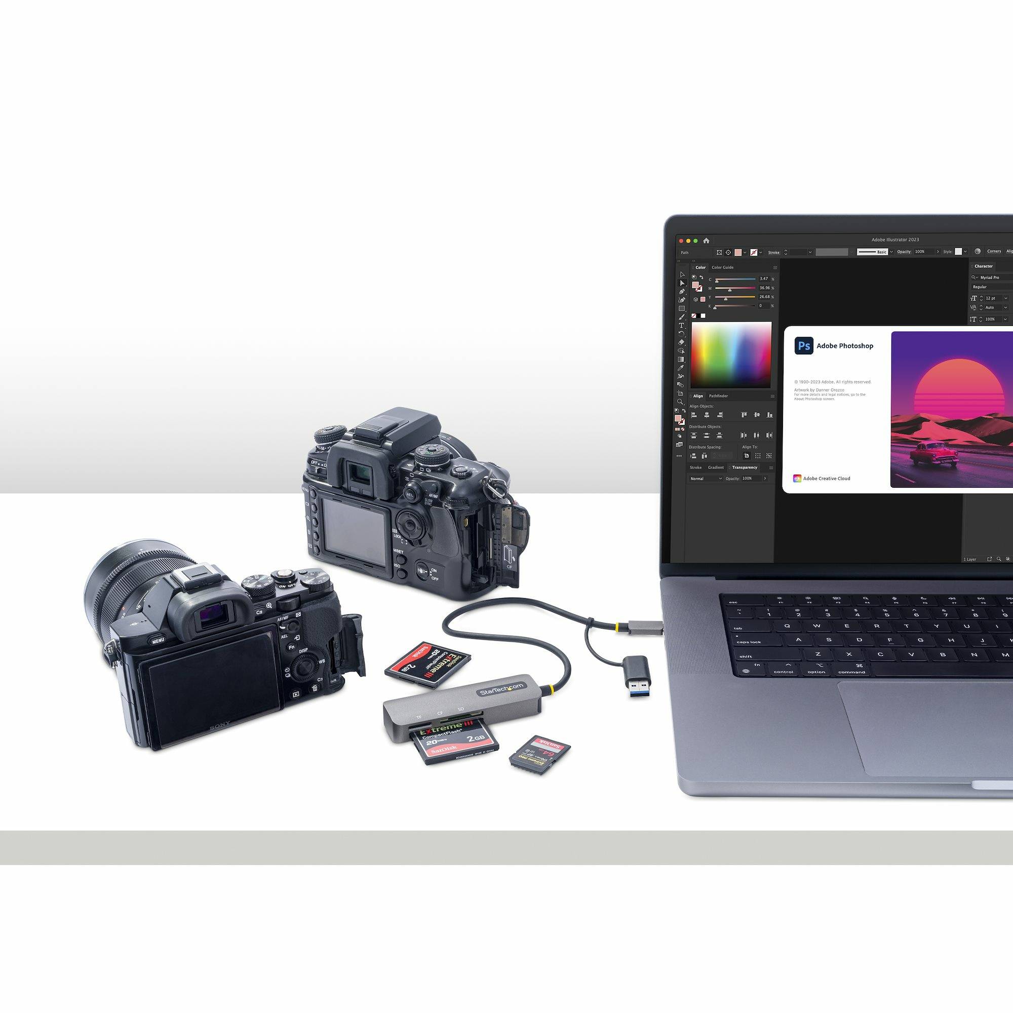 StarTech.com USB 3.0 Multi-Media Geheugenkaart Lezer, SD/microSD/CompactFlash Card Reader, Compacte 5Gbps USB Kaart Adapter, Externe USB-C Kaartlezer met ingebouwde USB-A Adapter, Werkt met elk besturingssysteem