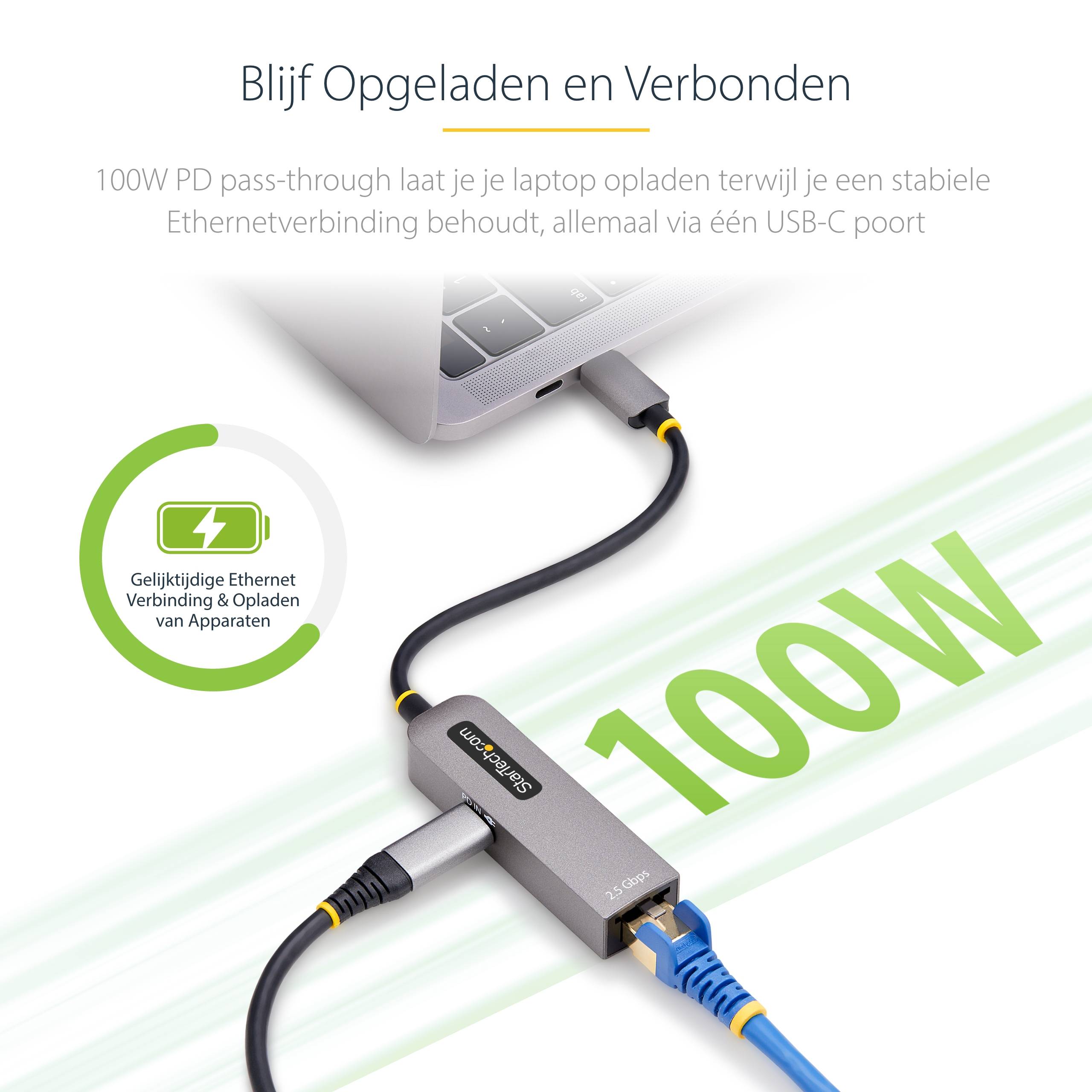 StarTech.com USB-C naar Ethernet Adapter, NIC, 100W PD Pass-Through, USB 3.0 Type-C 1Gbps Multi Speed Netwerk Adapter, Gigabit Ethernet, Thunderbolt Compatibel, Windows & Mac