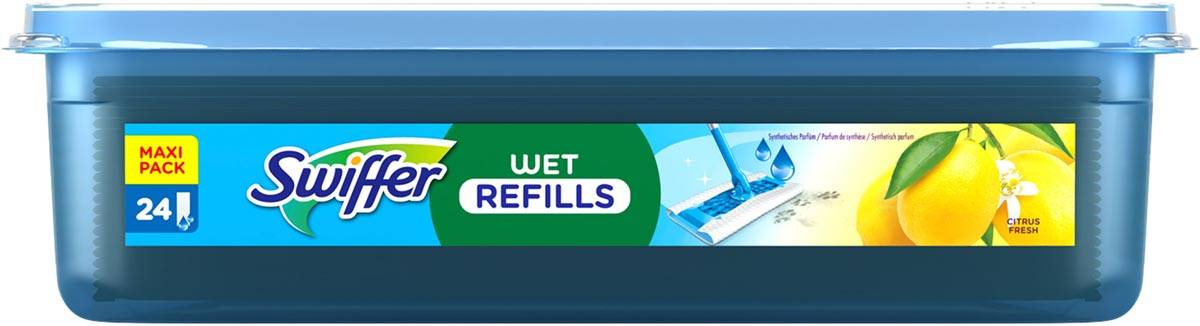 Swiffer navulling vochtige vloerdoekjes Lemon, pak van 24 stuks