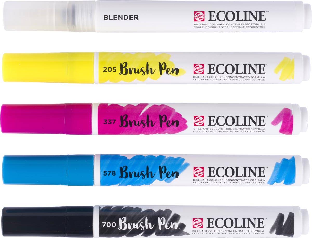 Talens Ecoline Brush pen, etui van 5 stuks, assorti