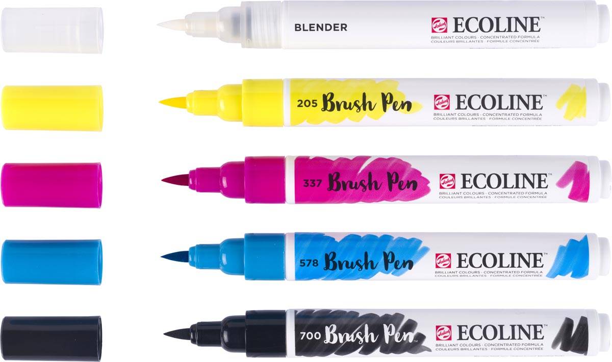 Talens Ecoline Brush pen, etui van 5 stuks, assorti