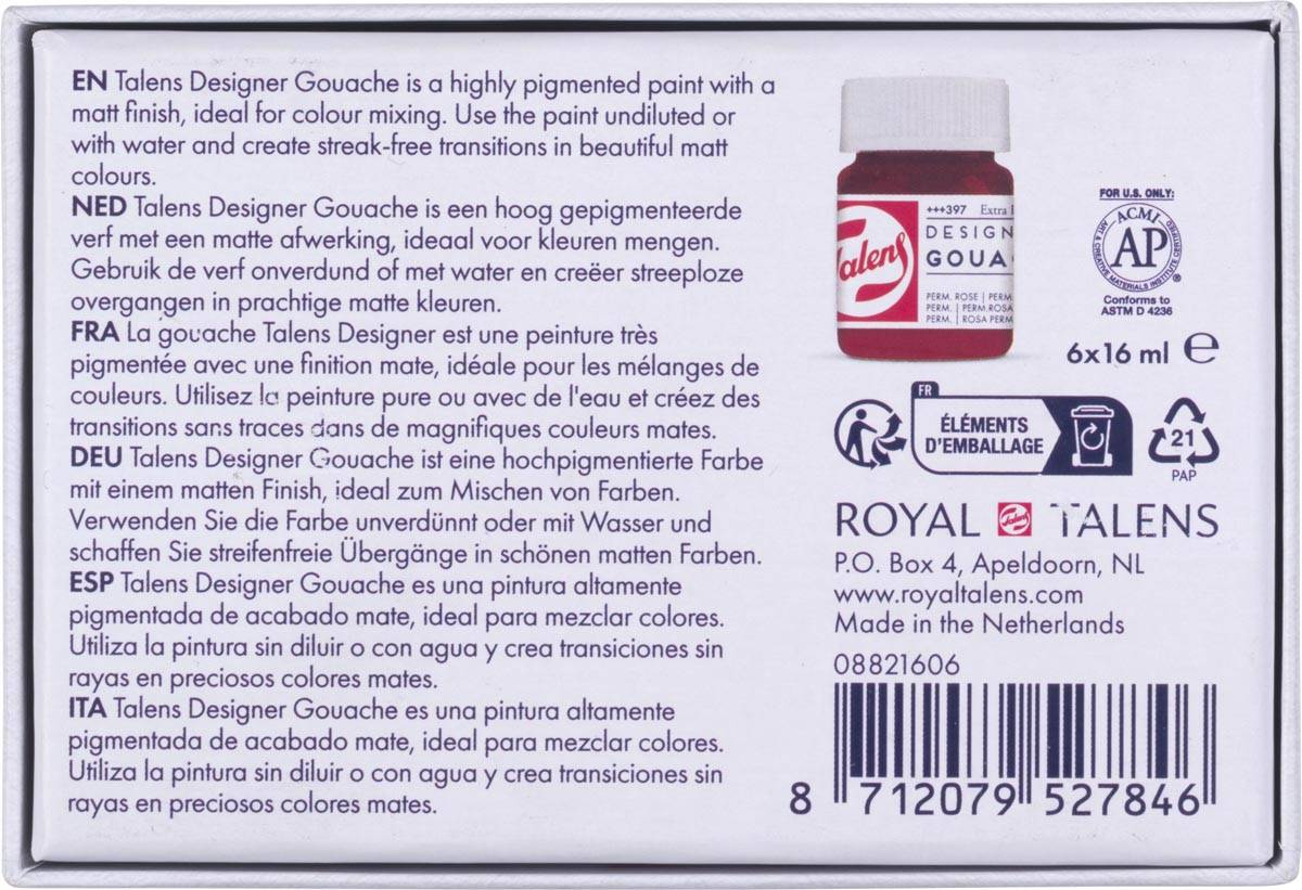 Talens plakkaatverf Extra Fijn flacon van 16 ml, set van 6 flacons in primaire kleuren