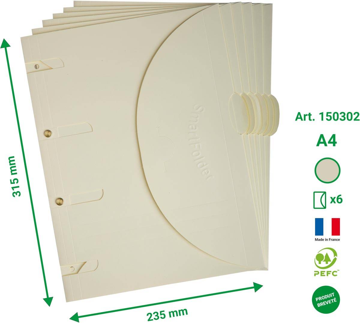 Tarifold smartfolder, geperforeerde showtas, ft A4, pak van 6 stuks, beige