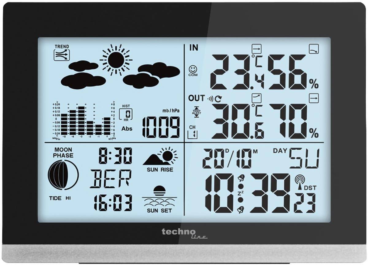 Technoline klok met weerstation WS 6762, digitaal, radiogestuurd, ft 15,8 x 4 x 11,3 cm