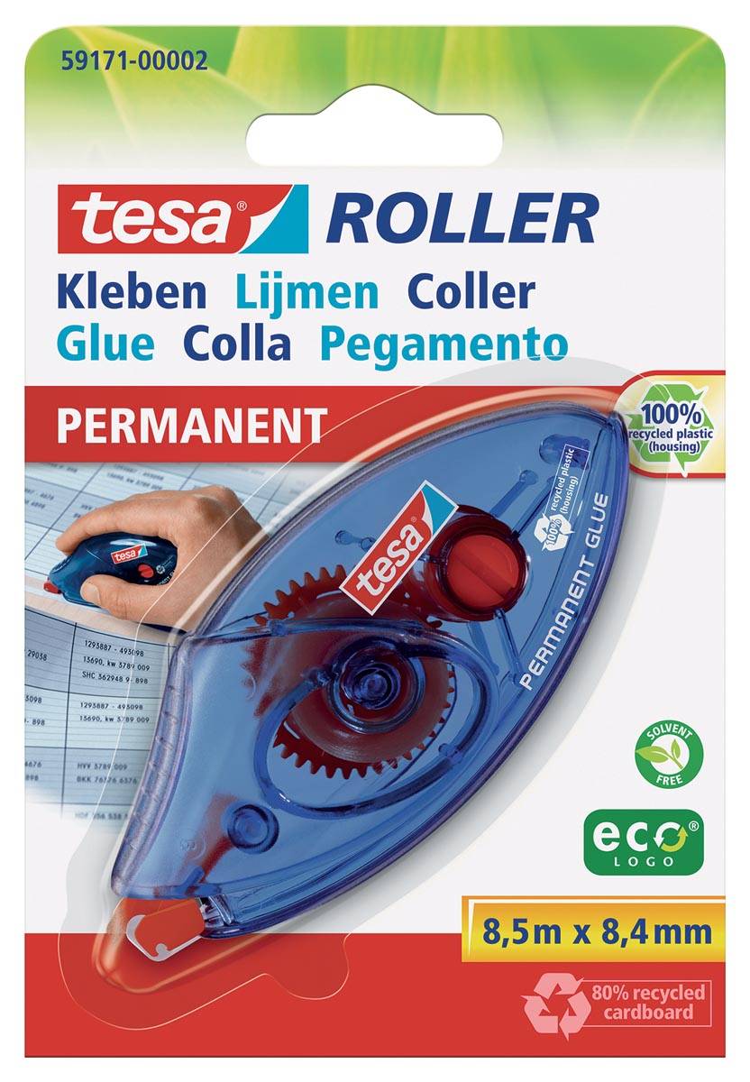Tesa lijmroller permanent ecoLogo, ft 8,4 mm x 8 m, op blister
