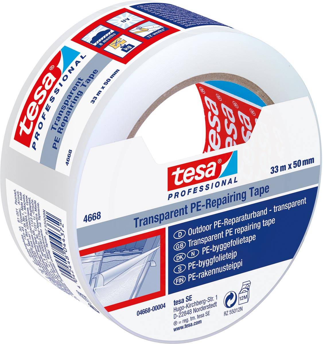 tesa PE-reparatietape, 50 mm x 33 m, transparant